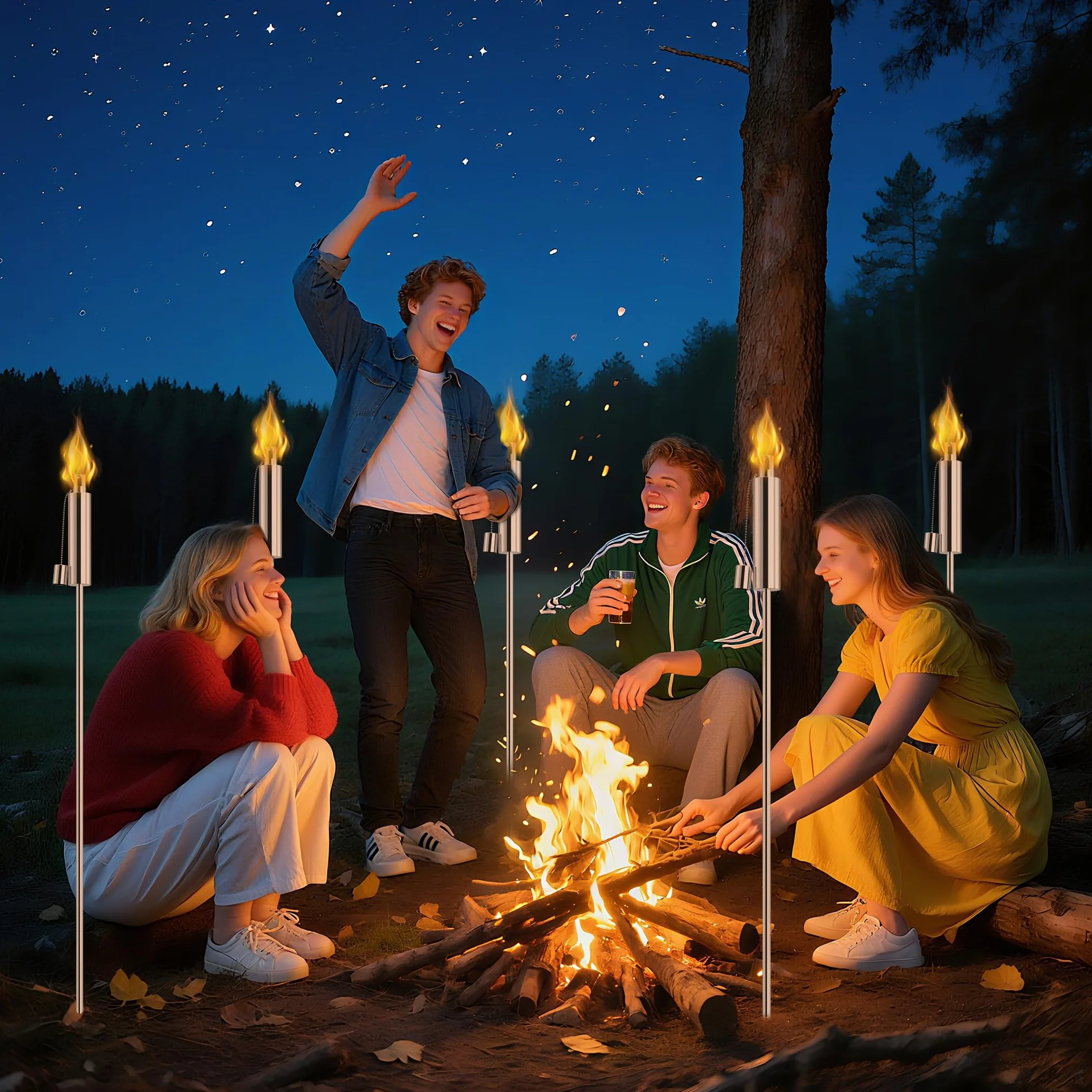 Lot de 6 torches de jardin en acier inoxydable 330 ml 115 cm longue durée combustion huile paraffine