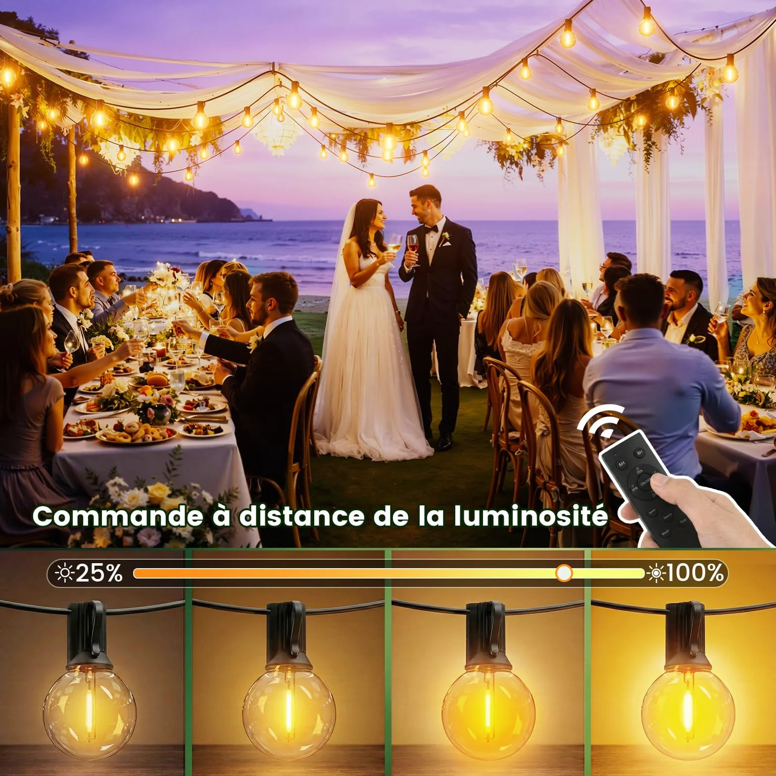 Yuusei Guirlande Lumineuse Exterieure 30M IP45 LED 100+4 G40 Ampoules avec Télécommande