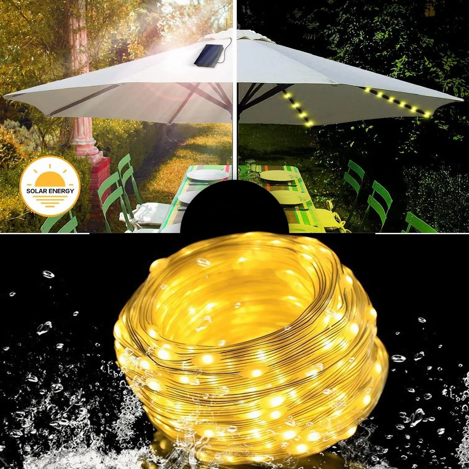 GAOUTO Guirlande lumineuse solaire parasol 104 LED télécommande 8 modes étanche