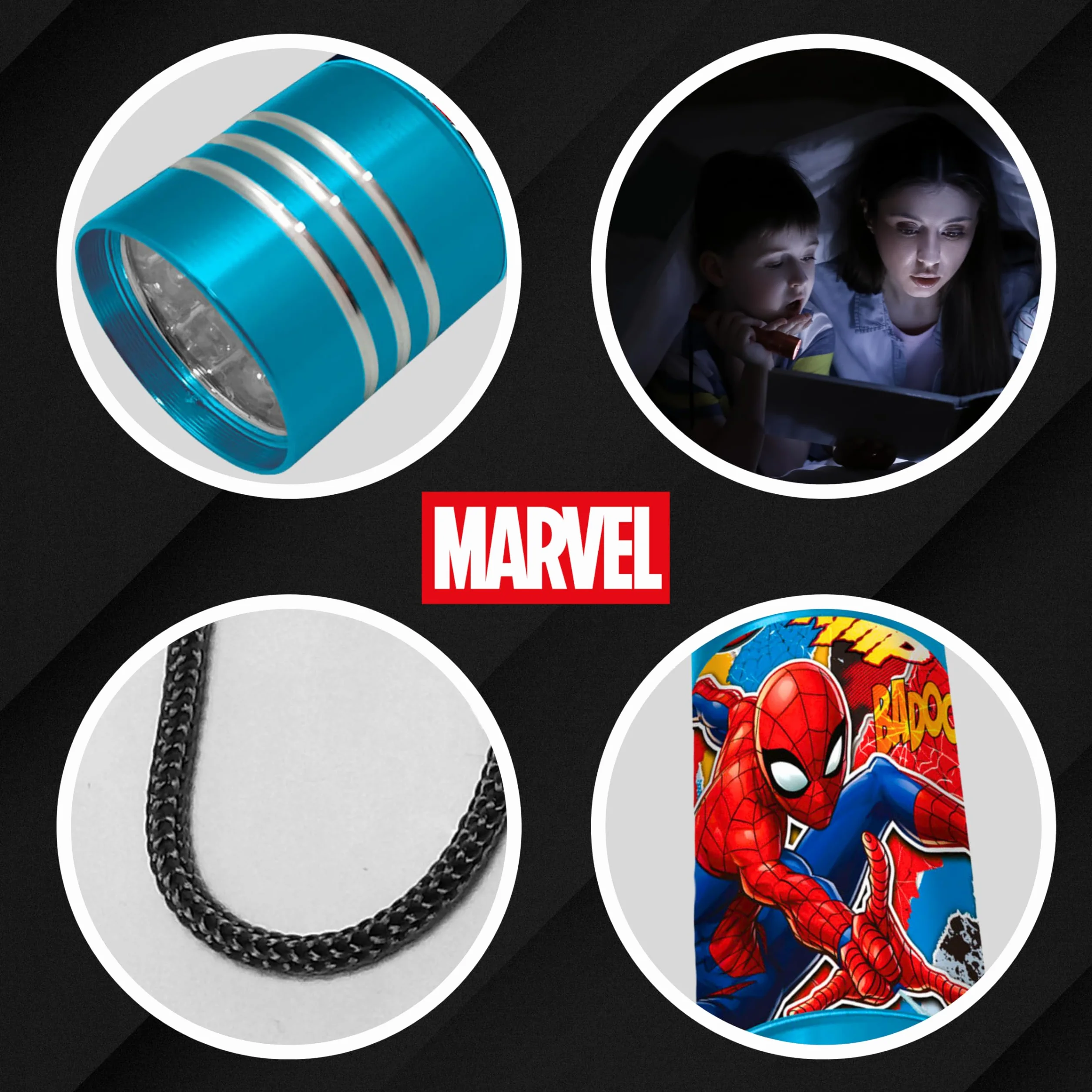 Lampe de Poche Spider-Man Marvel 9 LED avec Dragonne Cadeau Enfants Bleu