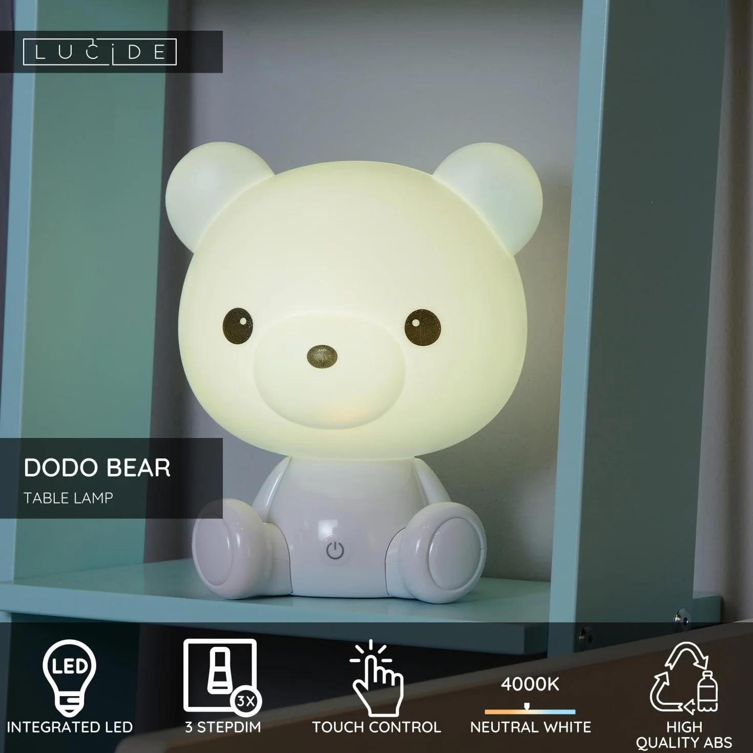 LUCIDE DODO BEAR Veilleuse LED 3 StepDim 1x3W 4000K Blanc
