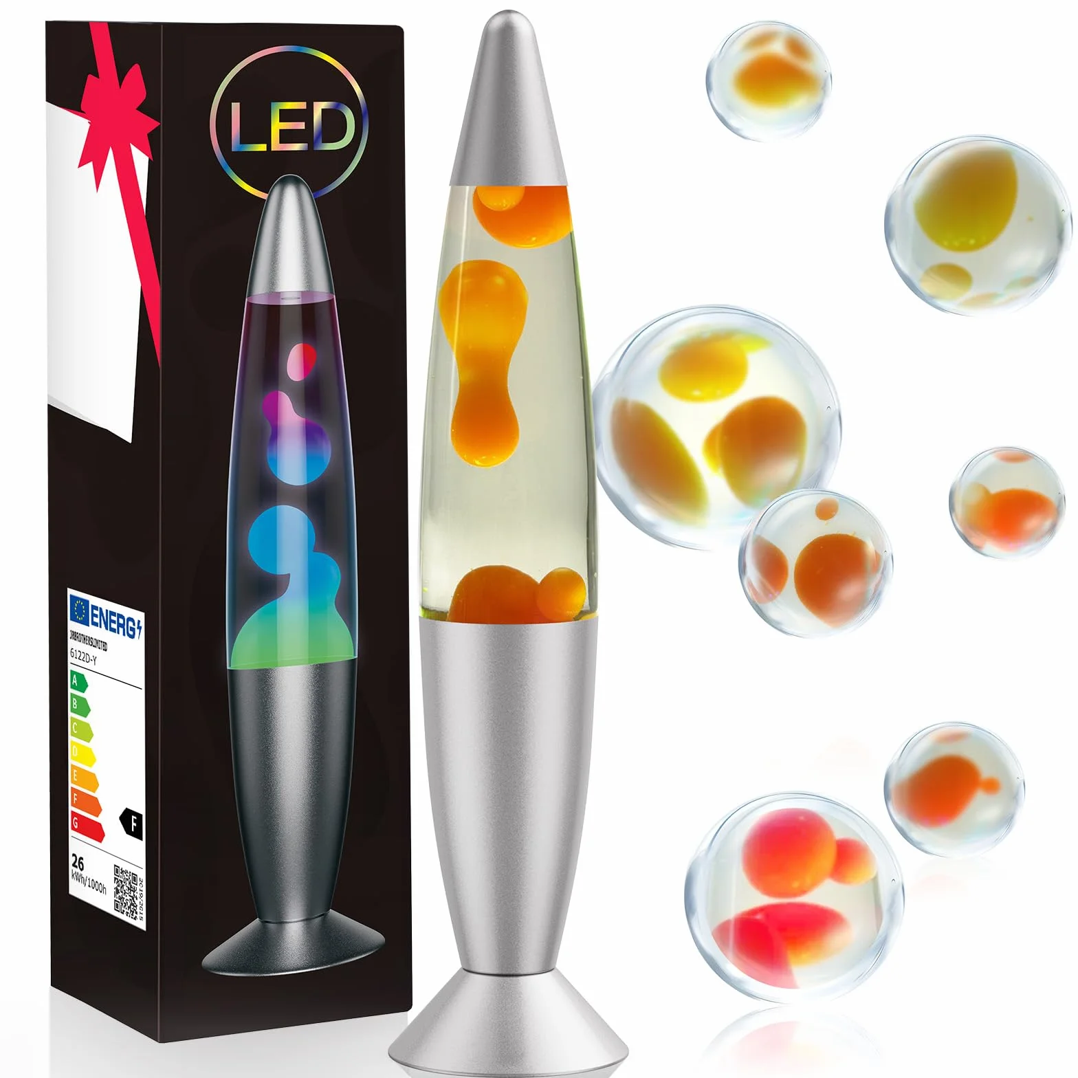Lampes LED à mouvement liquide 34,8 cm, couleur changeante, blanc et orange, lumière d'ambiance