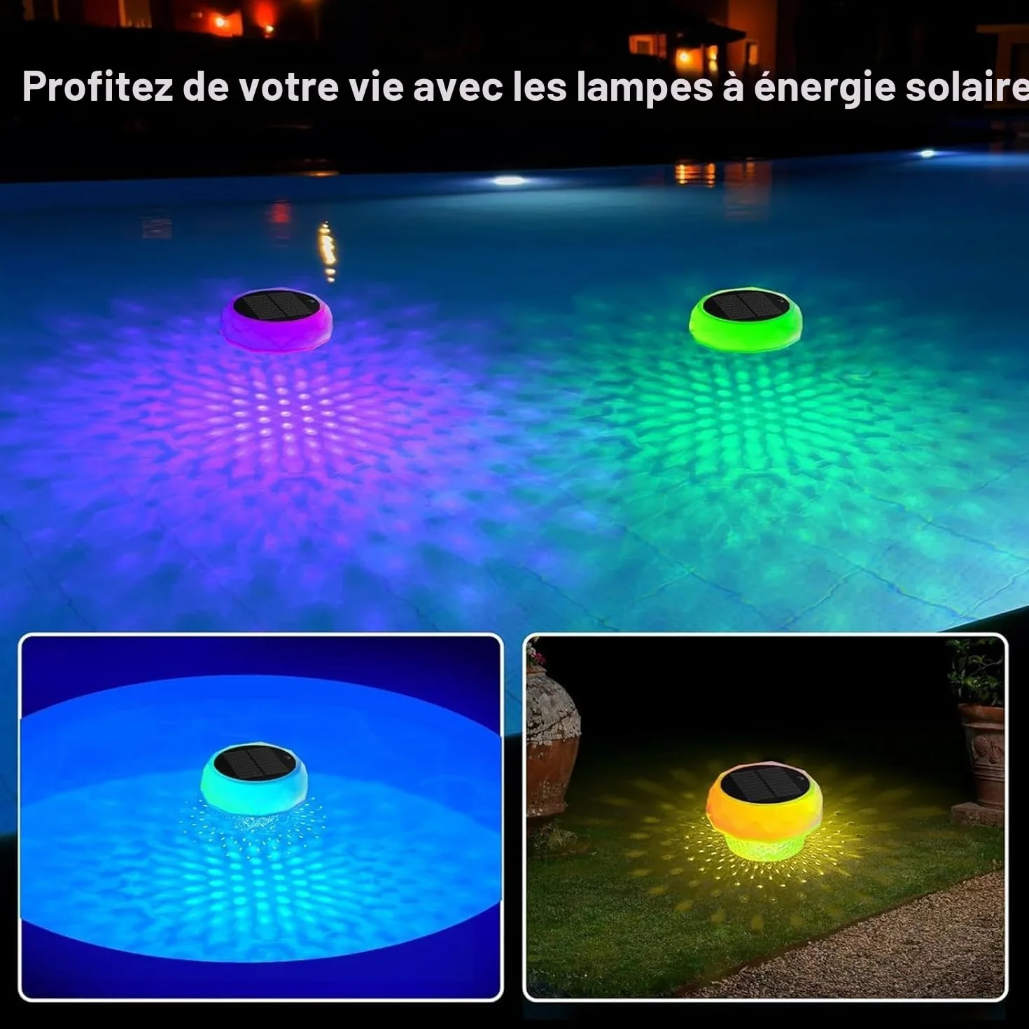 yowin Lumiere Piscine Solaire Flottante 7 Couleurs 3 Modes IP68 Étanche