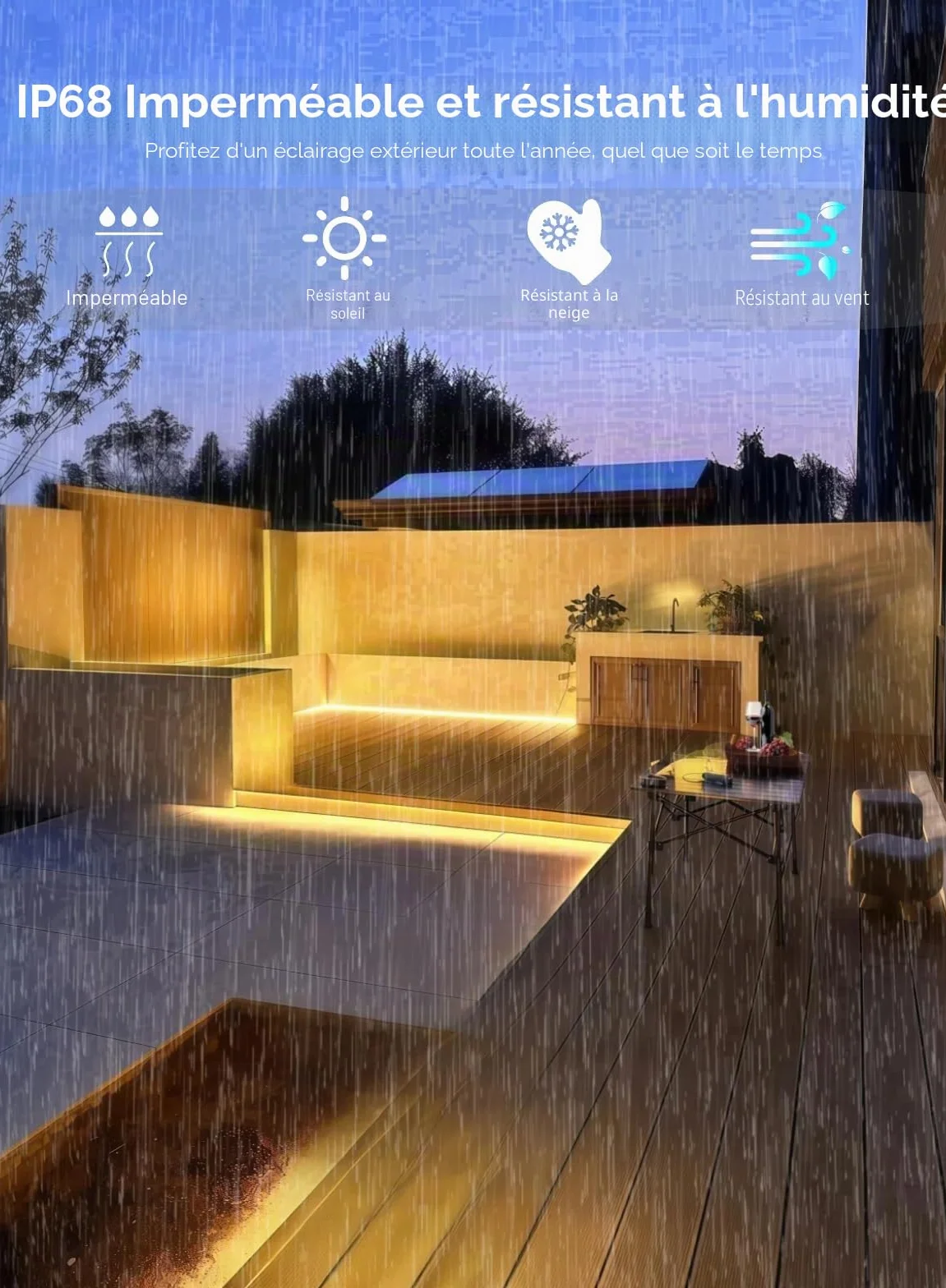 Gaoxun Bande LED Exterieur 15m Flexible 960 LED IP68 Étanche avec Télécommande Dimmable 8 Mode Blanc Chaud