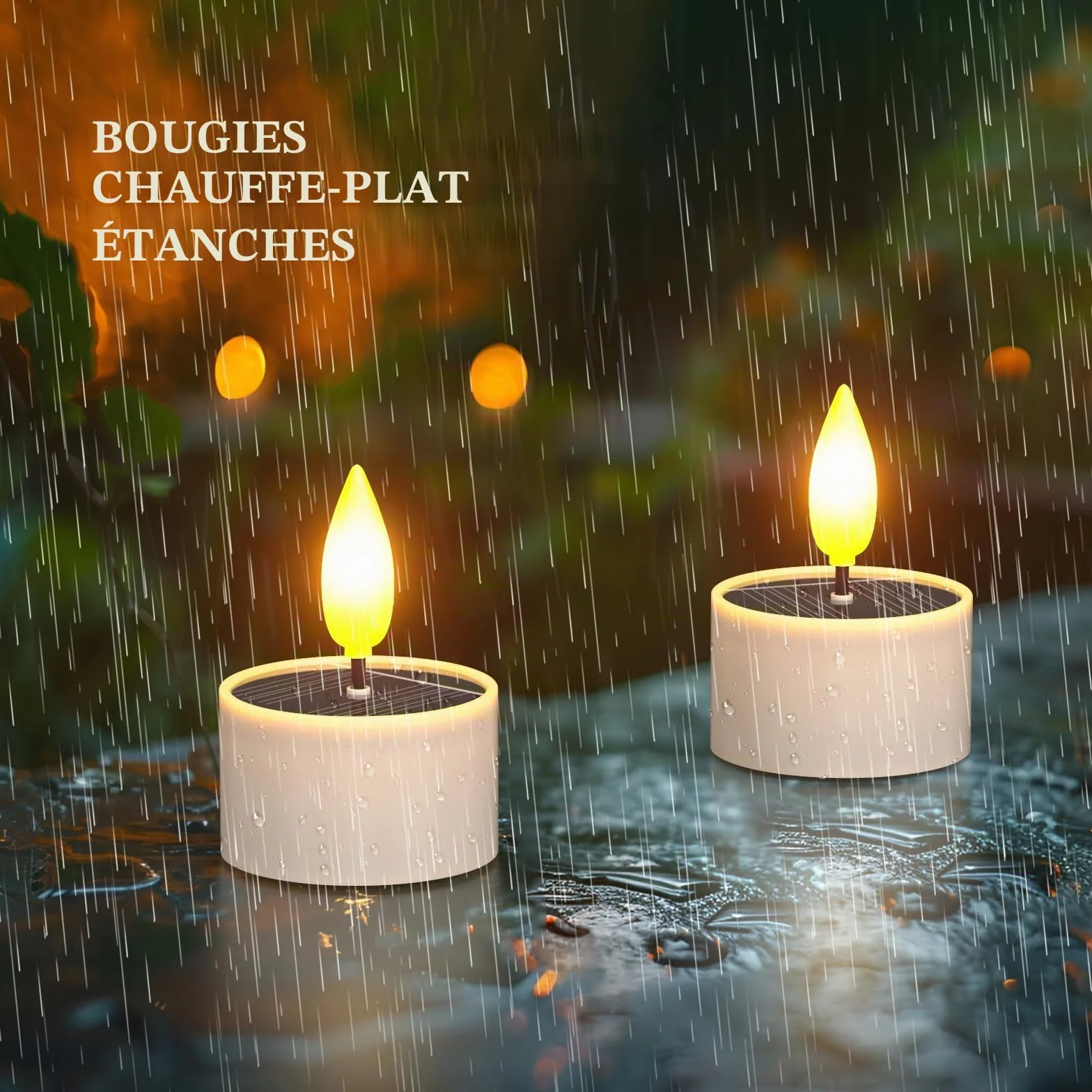 SoulBay Lot de 6 bougies chauffe-plat solaires LED étanches Dusk To Dawn rechargeables pour extérieur