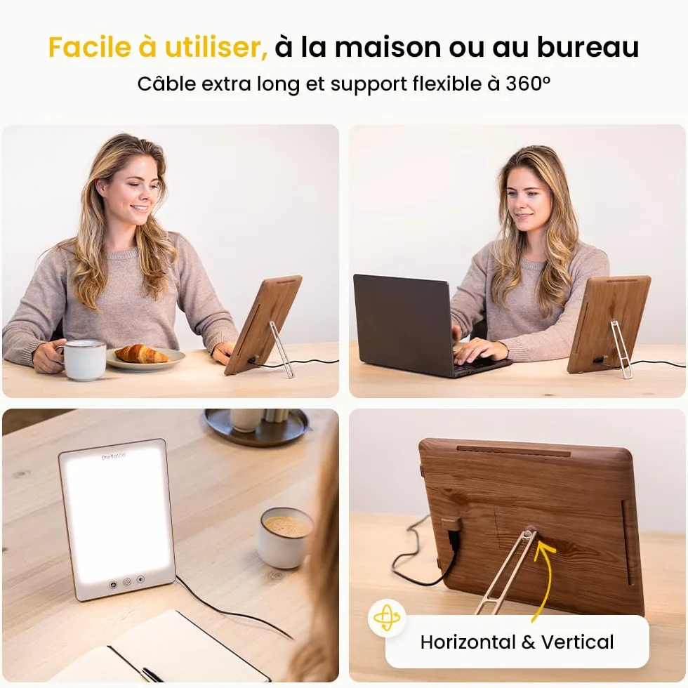 BrellaVio Lampe à lumière du jour PRO 12 000 lux LED sans UV - Lampe de Jour - Couleur bois