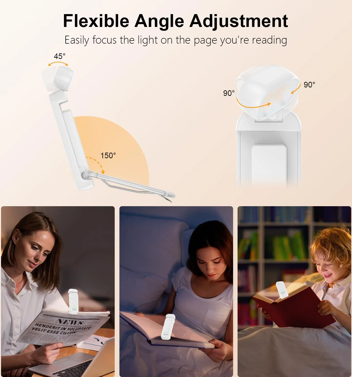 Gritin Lampe de Lecture Rechargeable, 3 Couleurs Protection des Yeux, 5 Niveaux de Luminosité, Portable, Blanc