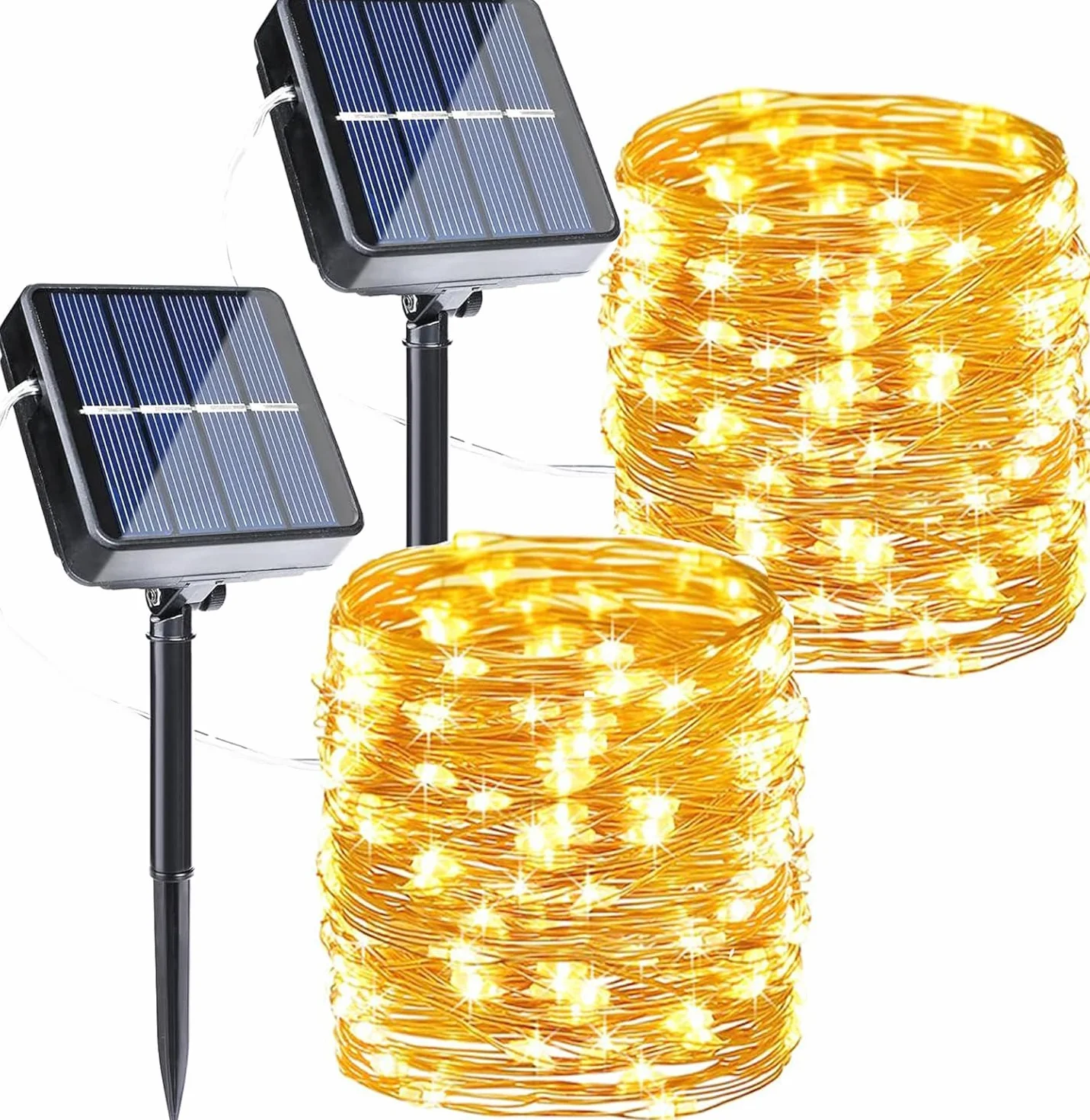Joomer Lot de 2 Guirlande Solaire Exterieur Jardin 12m 120LED Lumineuse Étanche 8 Modes Blanc Chaud