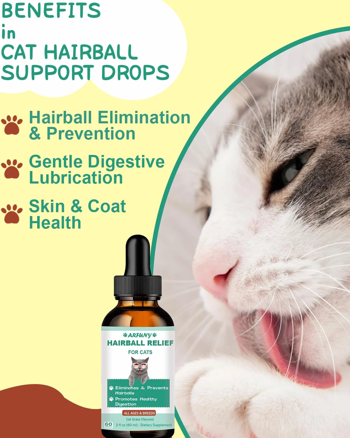Anti Boule de Poil Chat Gouttes Anticrêpe 60ML avec Catnip et Vitamines