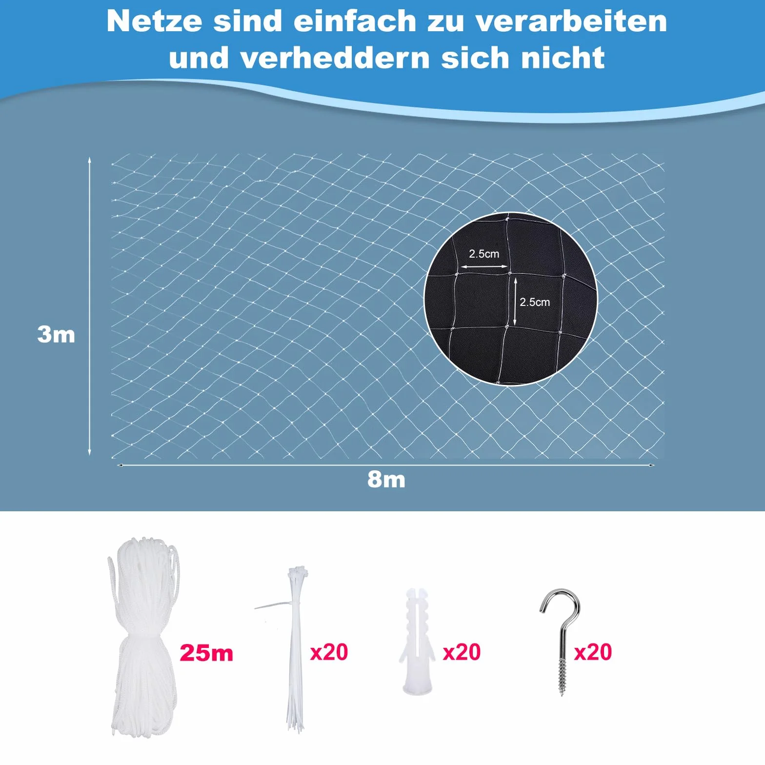 Filet de Protection Chat Transparent 3 x 8 m pour Balcon