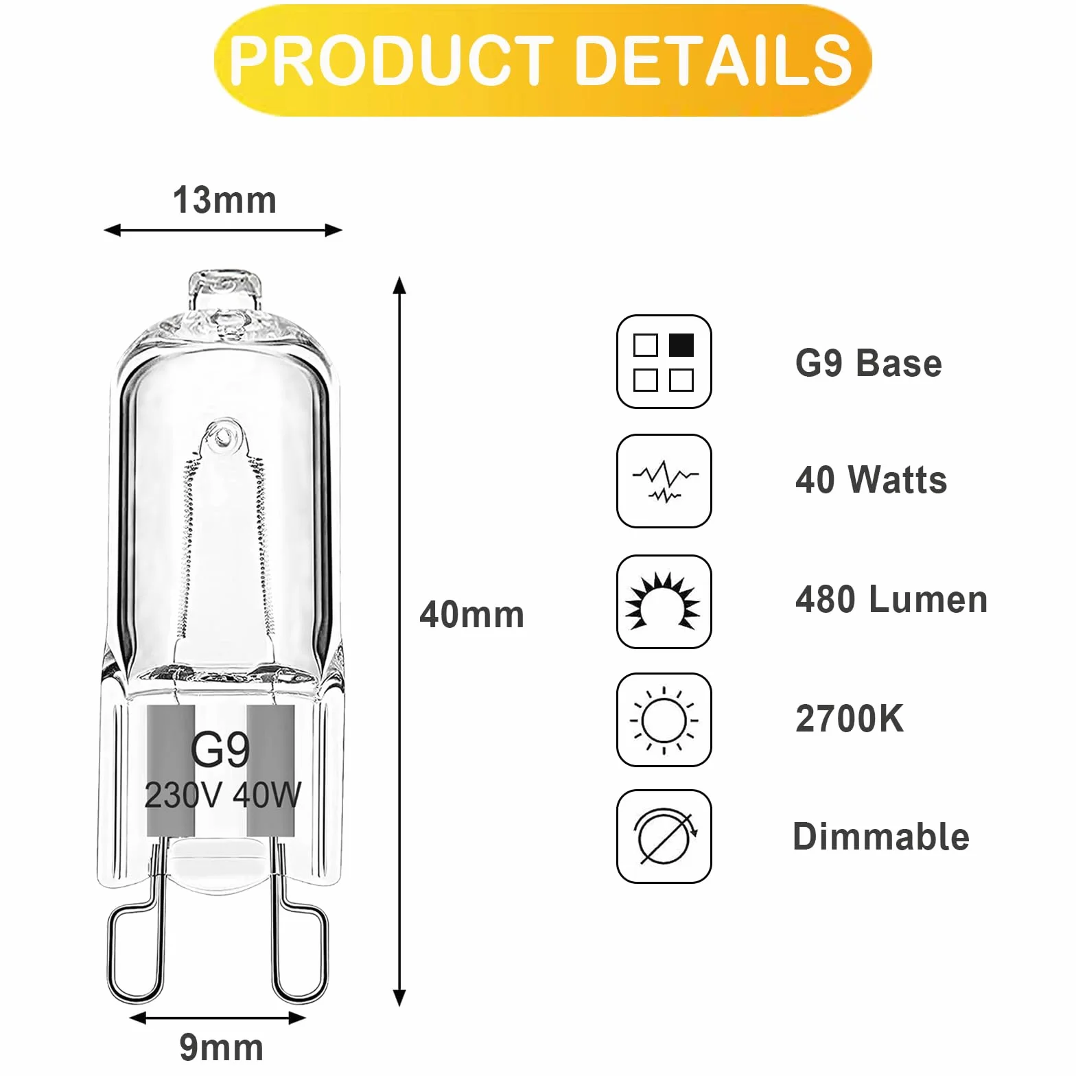 Ampoule Halogène G9 Four 40W 230V Dimmable 300°C Blanc Chaud 2700K Lot de 2