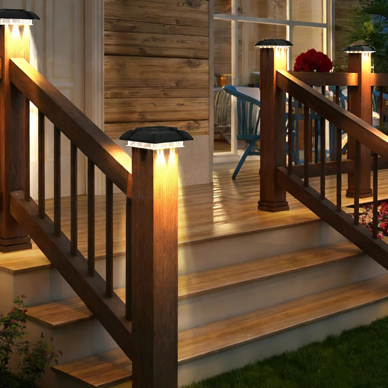 Lot de 4 Capuchon de Poteau Solaire, 13 x 13 x 4,4 cm, Lampes Solaires Sur Poteau pour Clôture Jardin