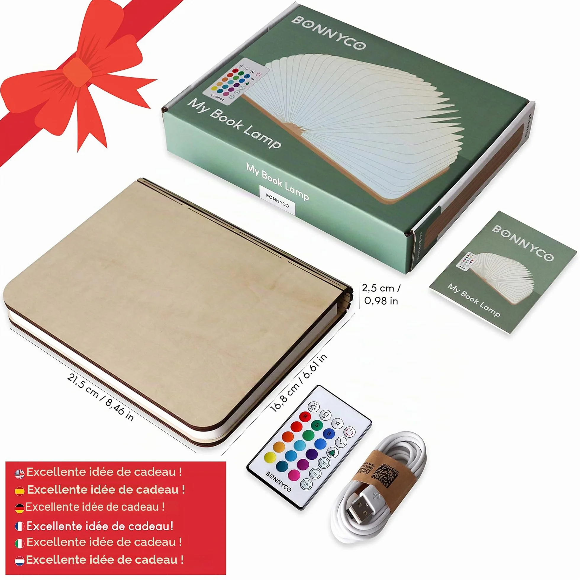BONNYCO Lampe Livre LED Pliante en Bois avec Télécommande 16 Couleurs Minuterie Décoration Chambre Bureau