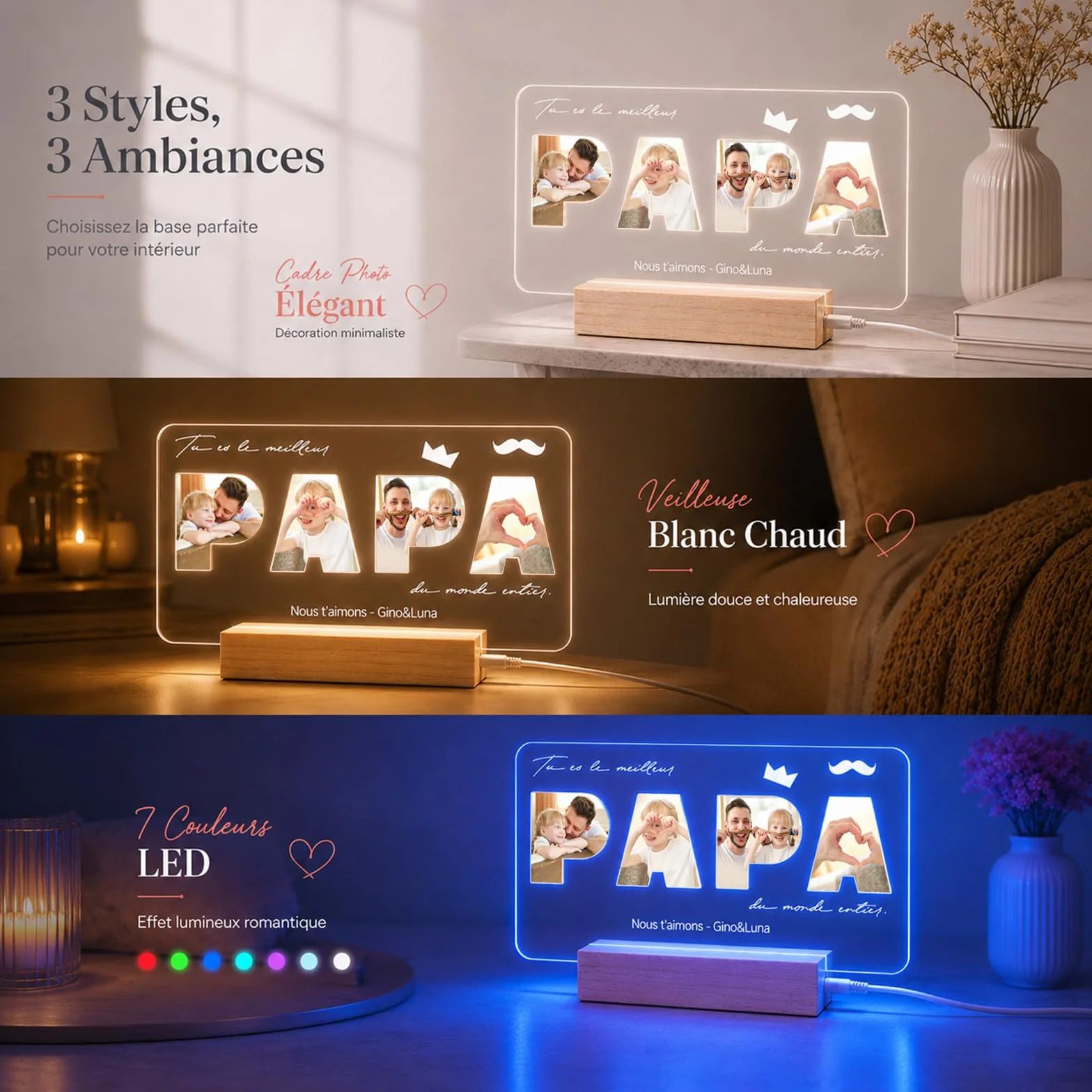 Lampe Cadre Photo Personnalisé Cadeau Fête des Pères Original