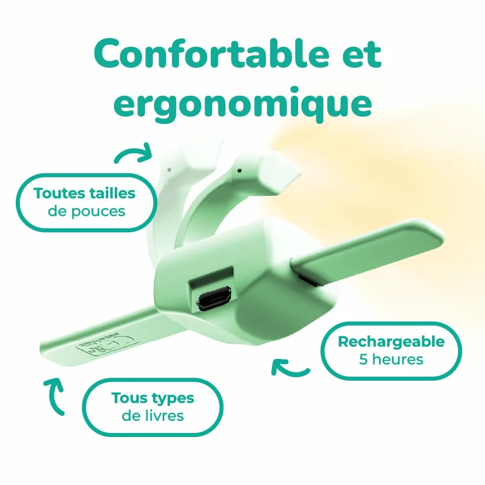 Lampe de lecture LED rechargeable lizia - Support de livre ergonomique à une main - Vert