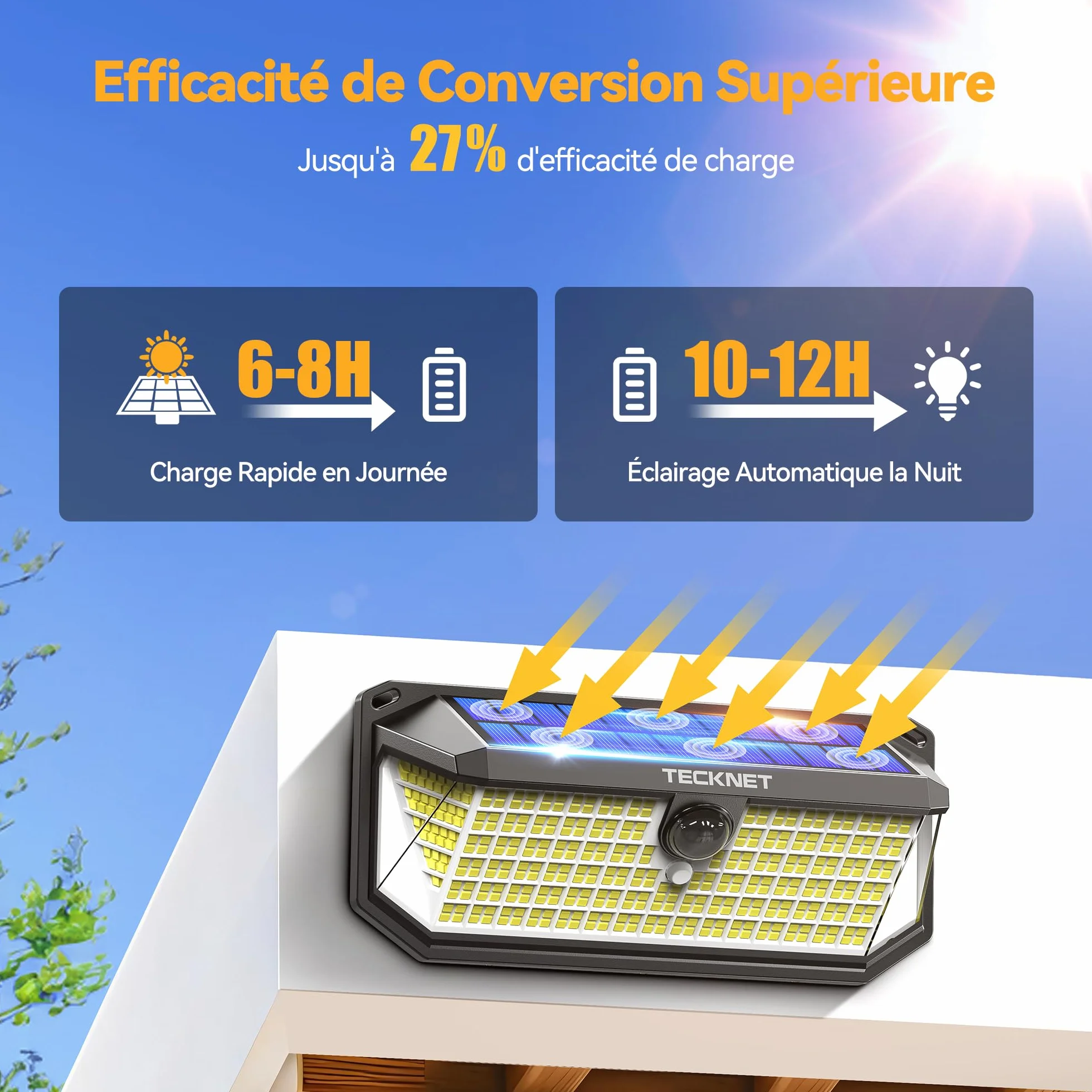 TECKNET Lampe Solaire Extérieur 4200LM 416 LEDs 300° 3 Modes Détecteur de Mouvement IP66