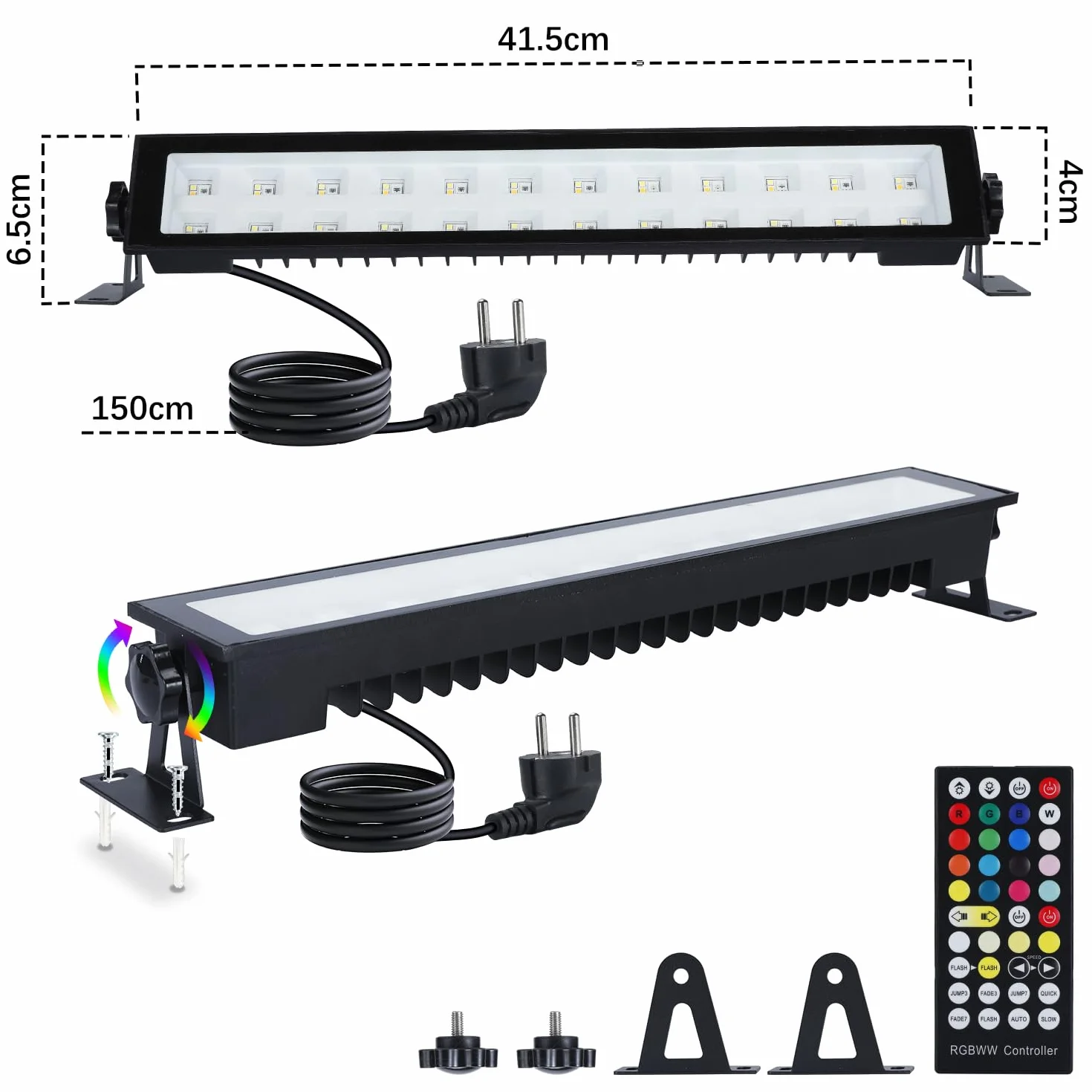 VAYALT 48W Projecteur LED RGB Exterieur, 2 PCS Barre LED RGB avec Télécommande, 16 Millions de Couleurs