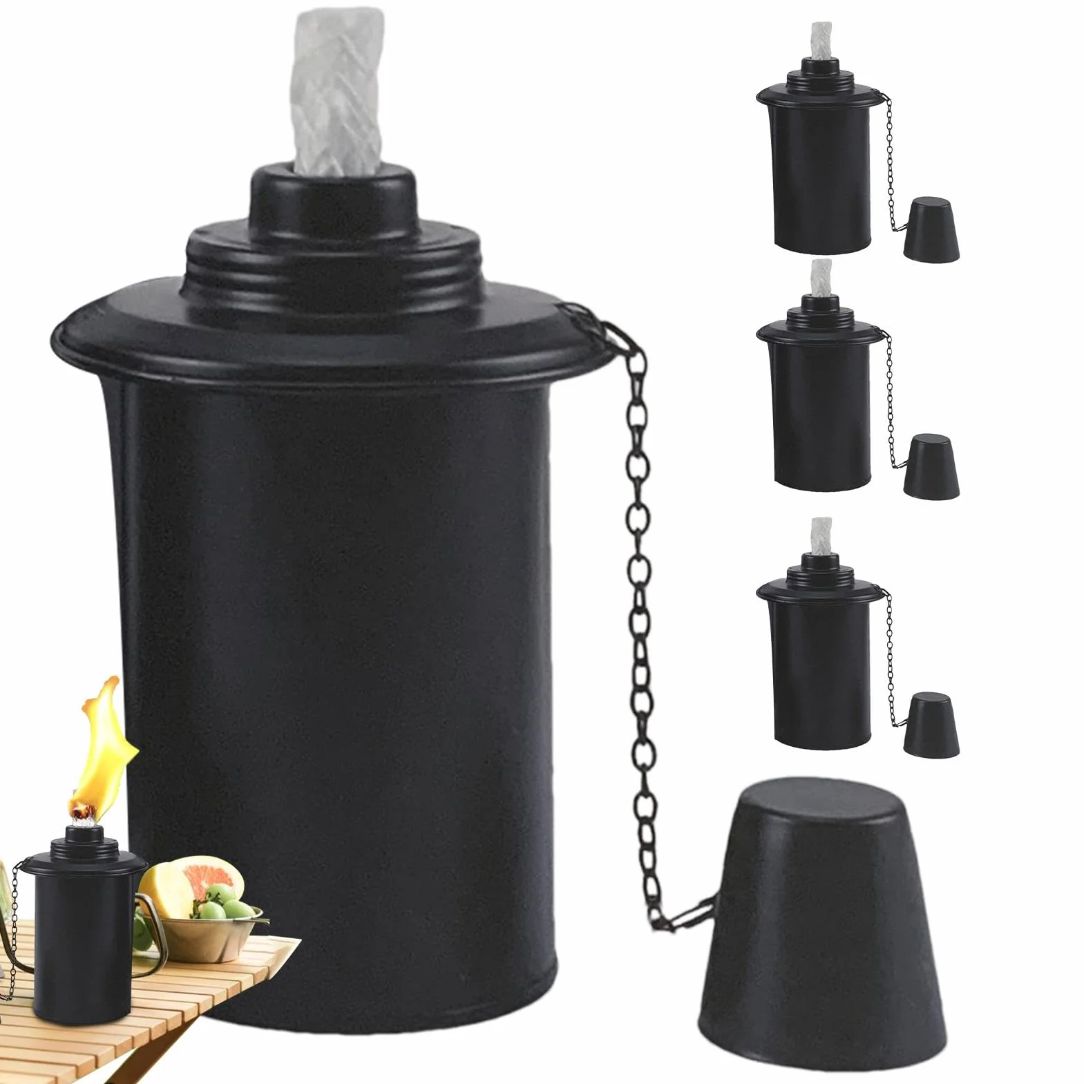 Lot de 4 Cartouches de Torche Rechargeables avec Couvercle en Métal, Torche à la Citronnelle pour Jardin