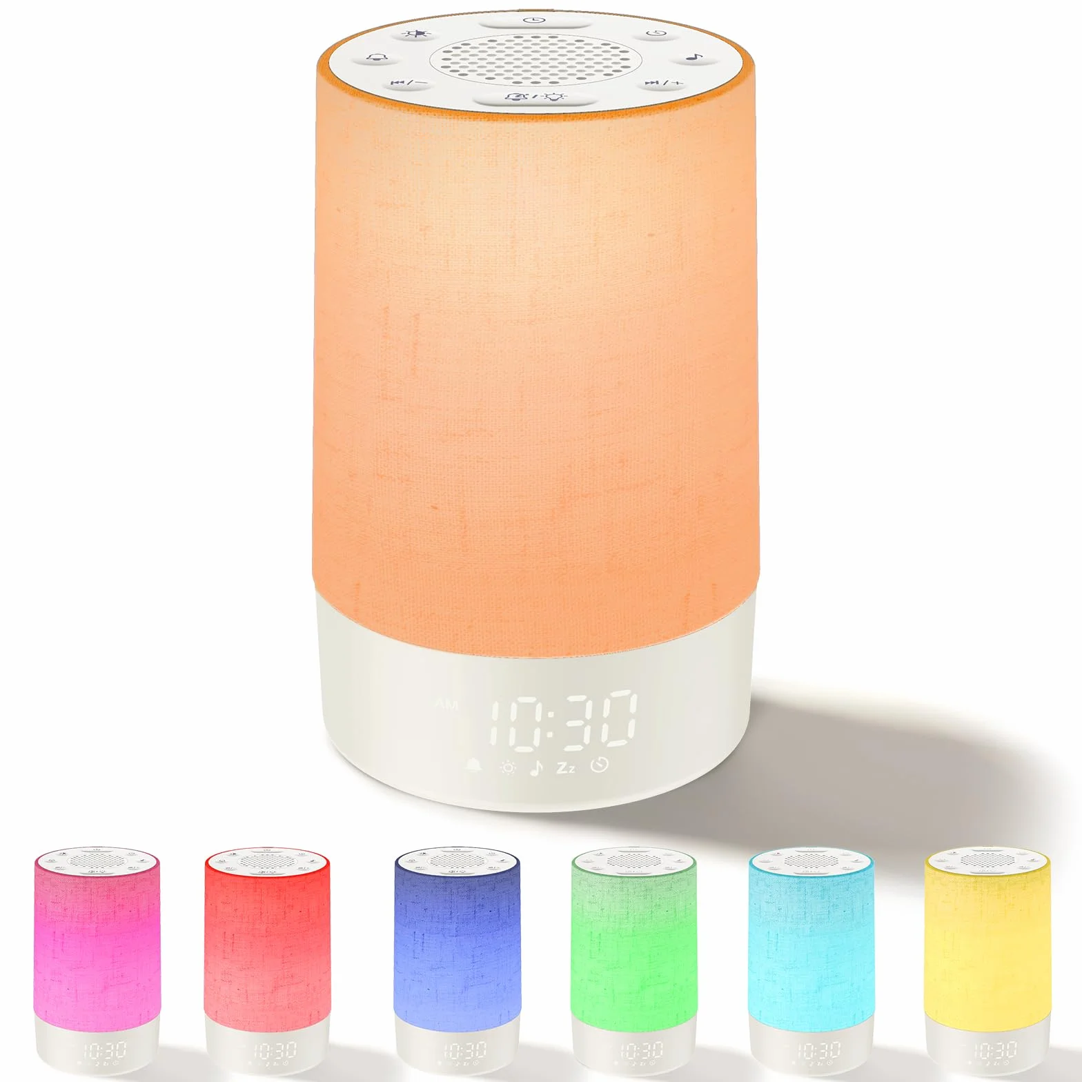eSynic Réveil Lumineux Simulateur d'Aube 30 Sons Blanc Bruit 10 Couleurs Luminosité Volume Réglable Snooze Minuteur