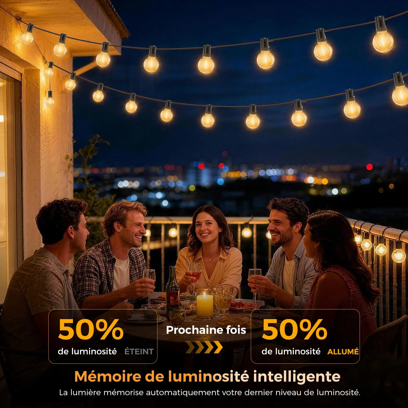Guirlande Solaire Lumineuse Exterieure 16,3 m avec Telecommande & Minuterie, Étanche G40 LED, 4 Modes Gradable