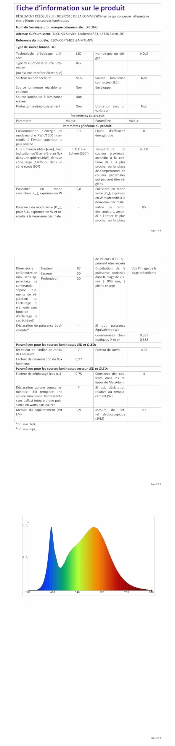 DiCUNO Ampoule LED B22 10W 1400lm 4000K Blanc Neutre Non-dimmable Lot de 2