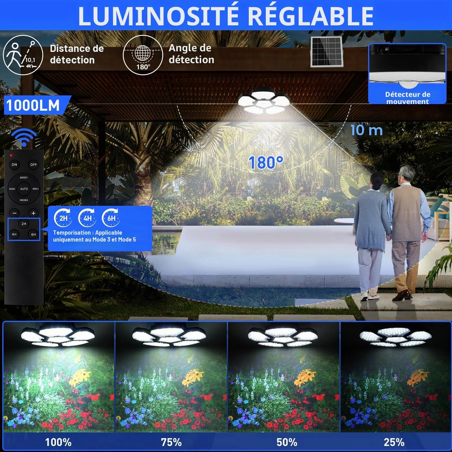 NATPOW Lampe Solaire Intérieur avec Détecteur de Mouvement 6000K IP65 Étanche pour Terrasse Garage