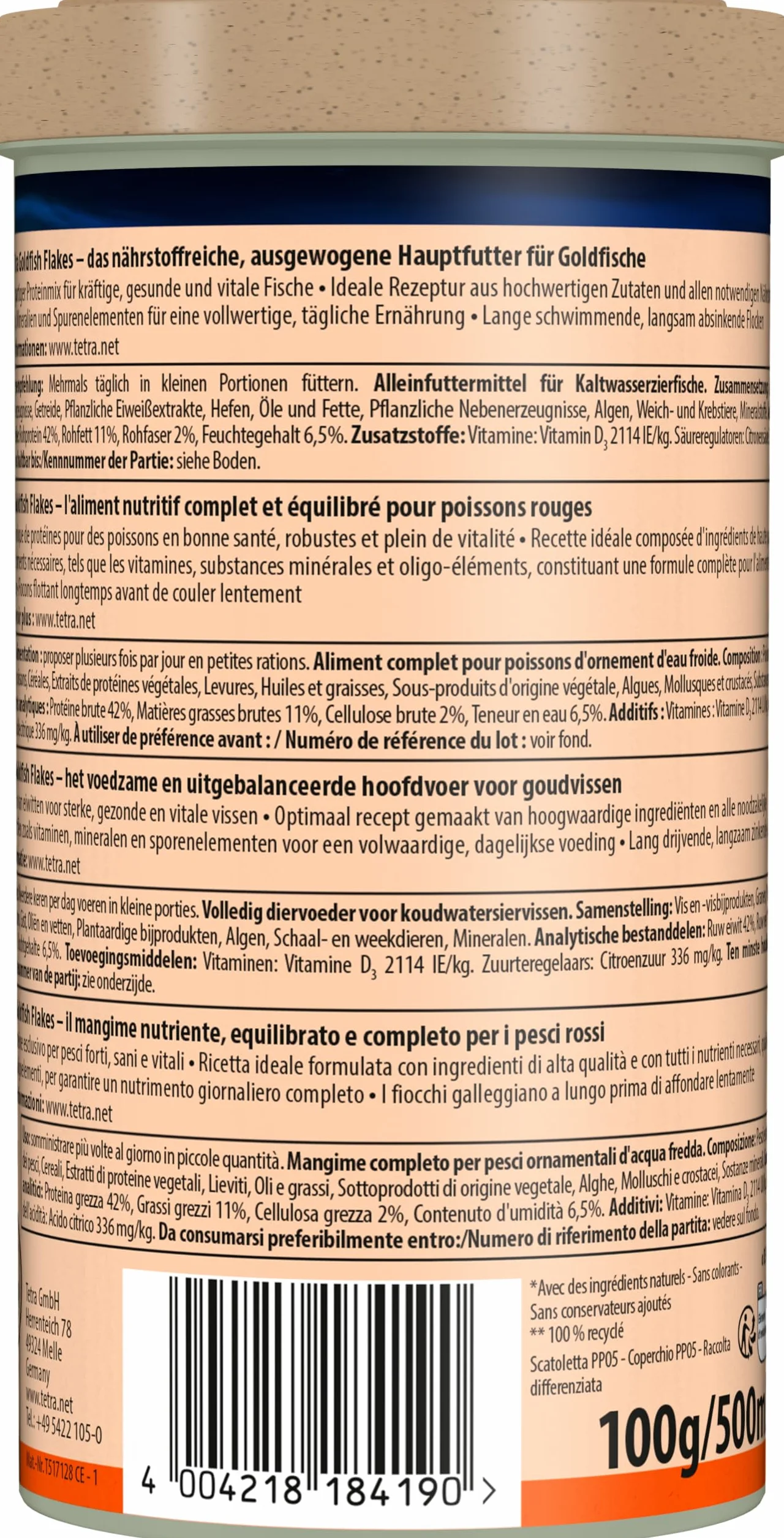 TETRA Goldfish Flakes Bio Active - Aliment Complet en Flocons pour Poisson Rouge 500ml