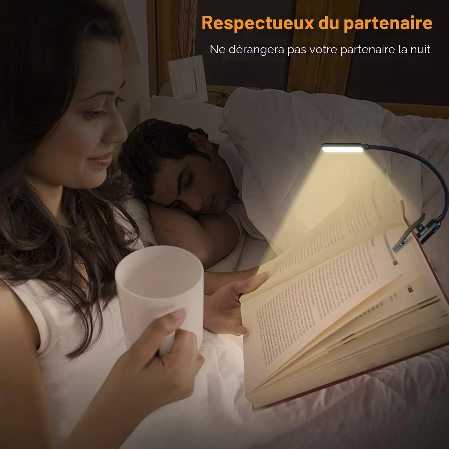 Gritin Lampe de Lecture Rechargeable 9 LED Liseuse Clip Gradation Progressive 3 Modes Protection des Yeux 360° Cou Flexible