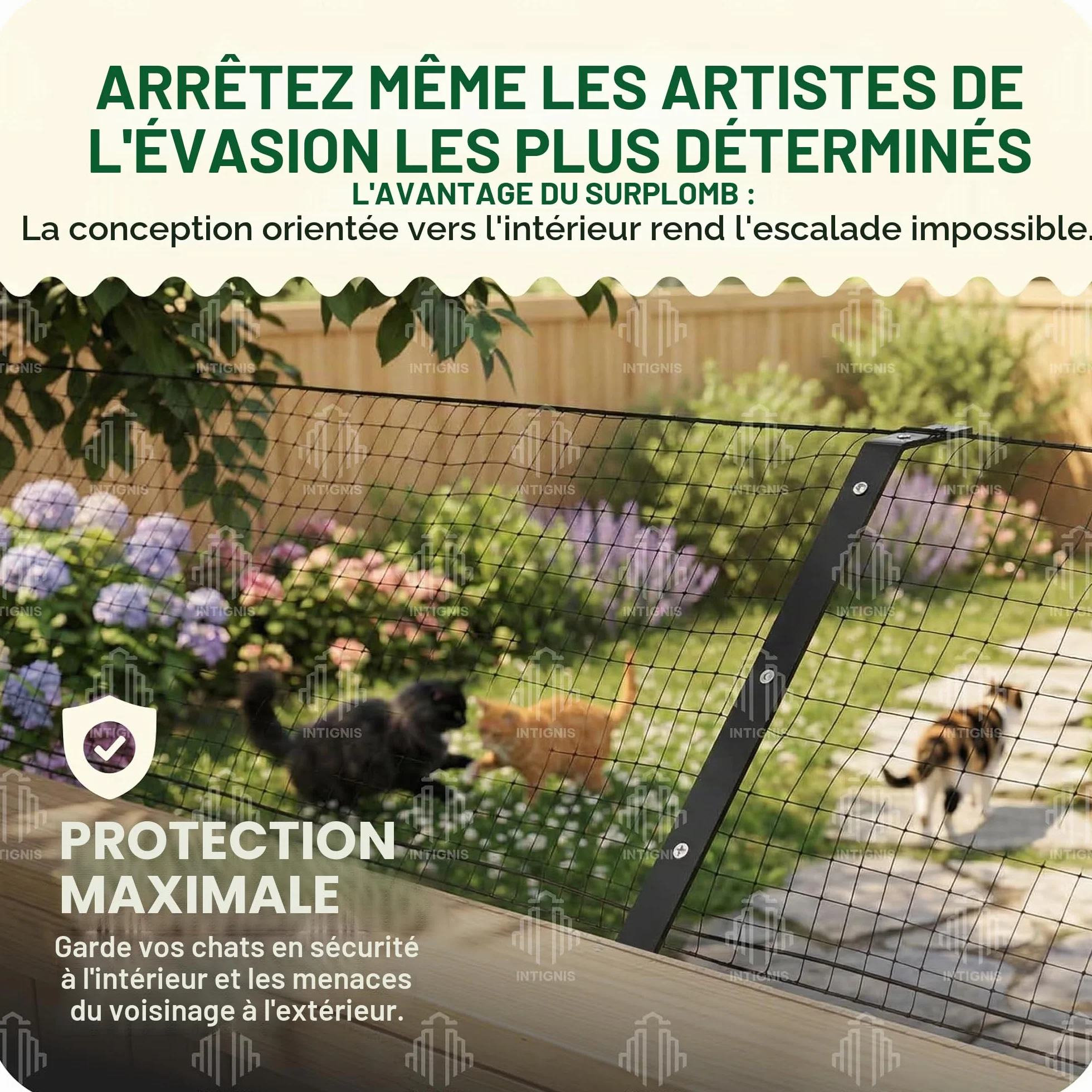 Barrière de clôture anti-escalade pour chats extérieure – Kit de sécurité en maille résistante aux intempéries