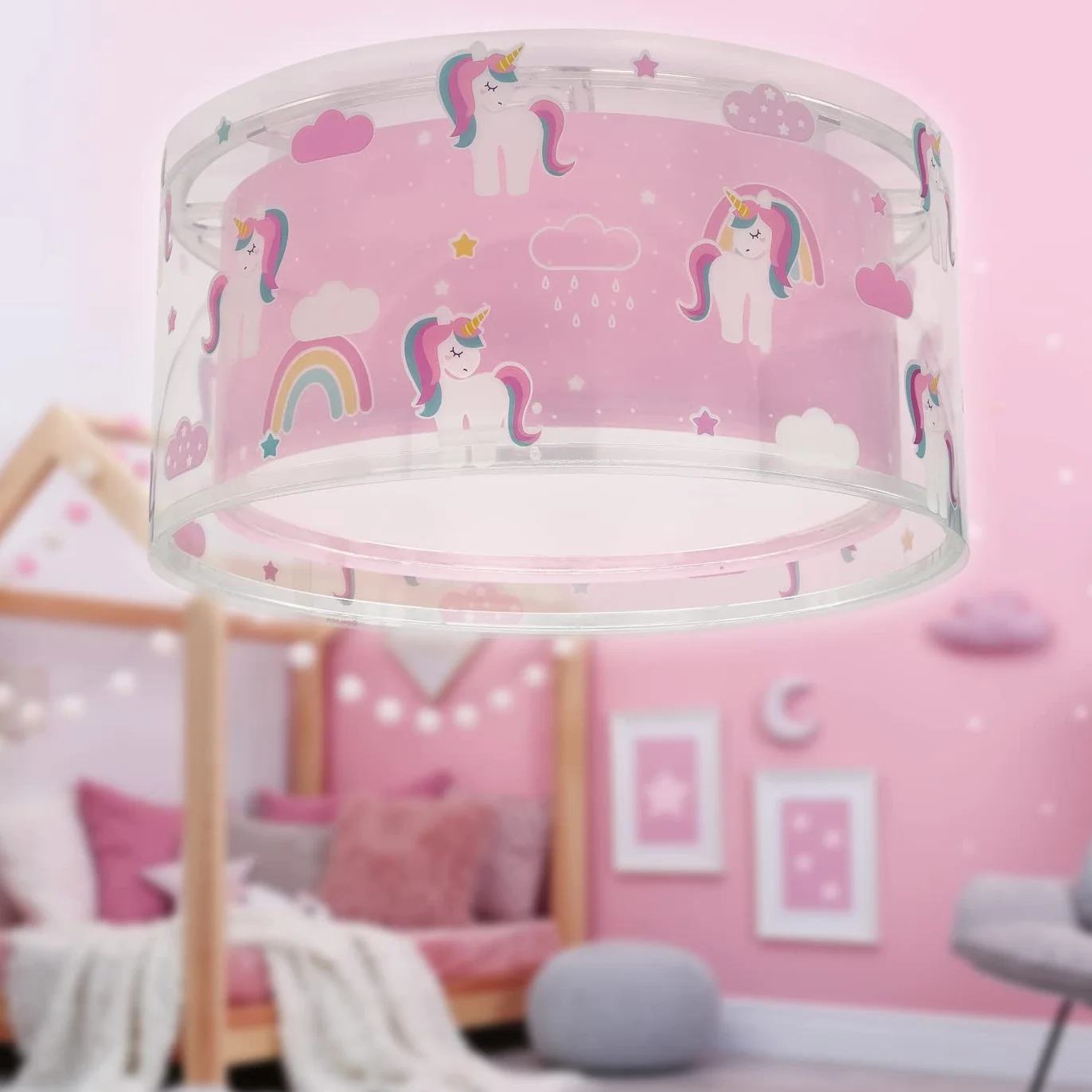 Dalber Plafonnier Enfant Licornes Animaux Unicorns Lustre Chambre Lampe Plafond E27 Rose