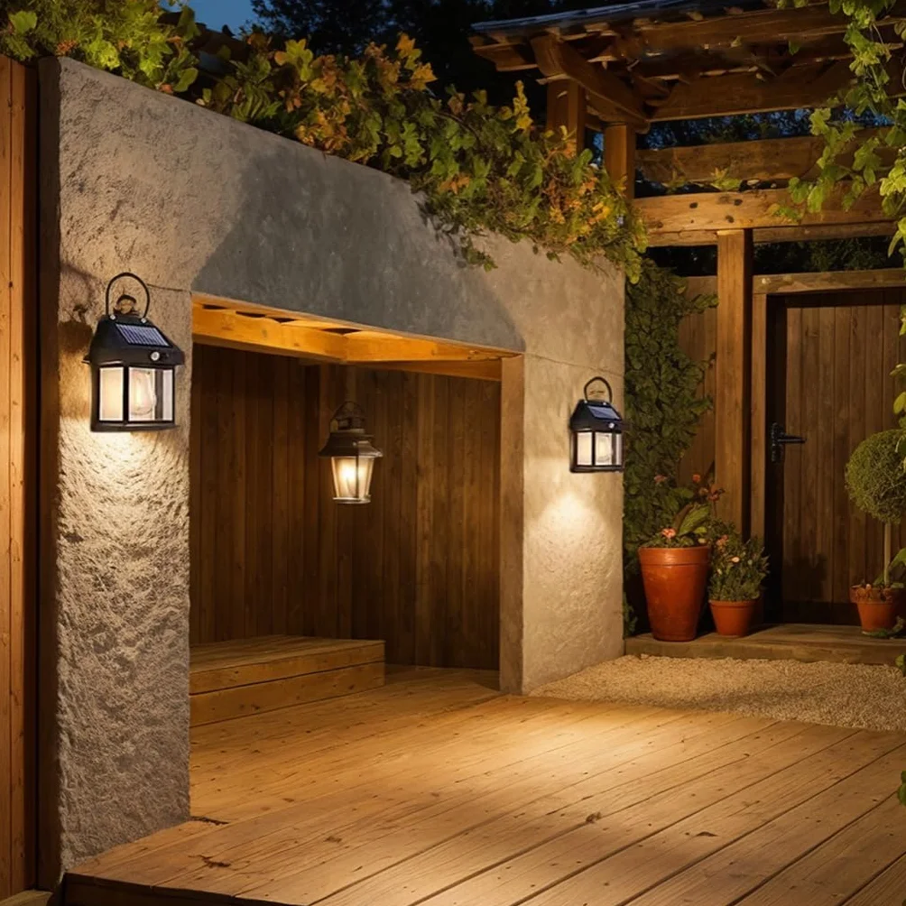Lanterne Murale Solaire Étanche IP65 avec Détecteur de Mouvement 3 Modes 1200mAh, Éclairage Sécurité pour Jardin (Blanc chaud)
