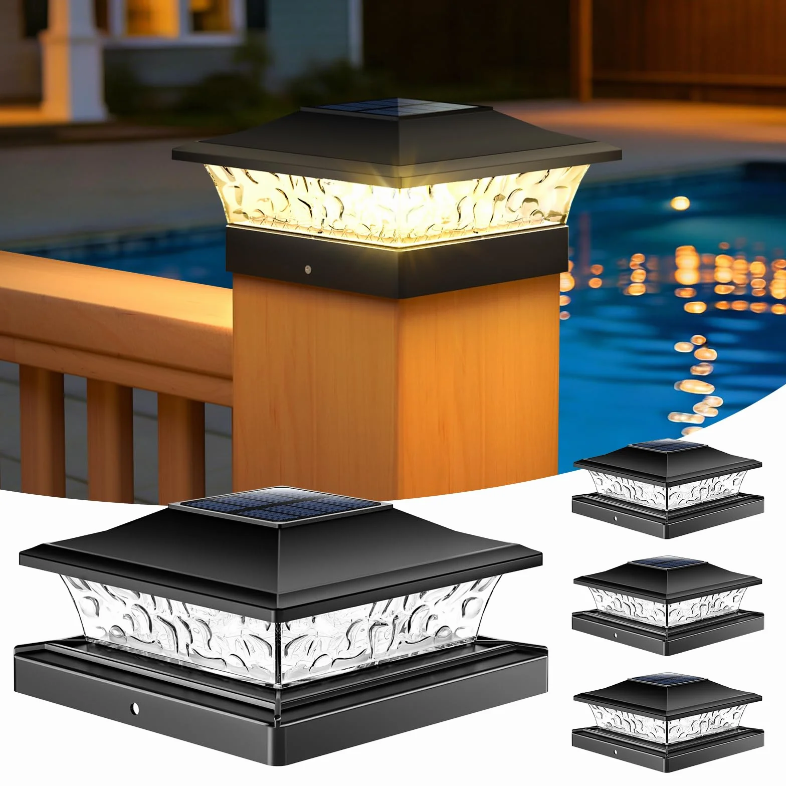 NIORSUN Lot de 4 capuchons solaires pour poteau extérieur