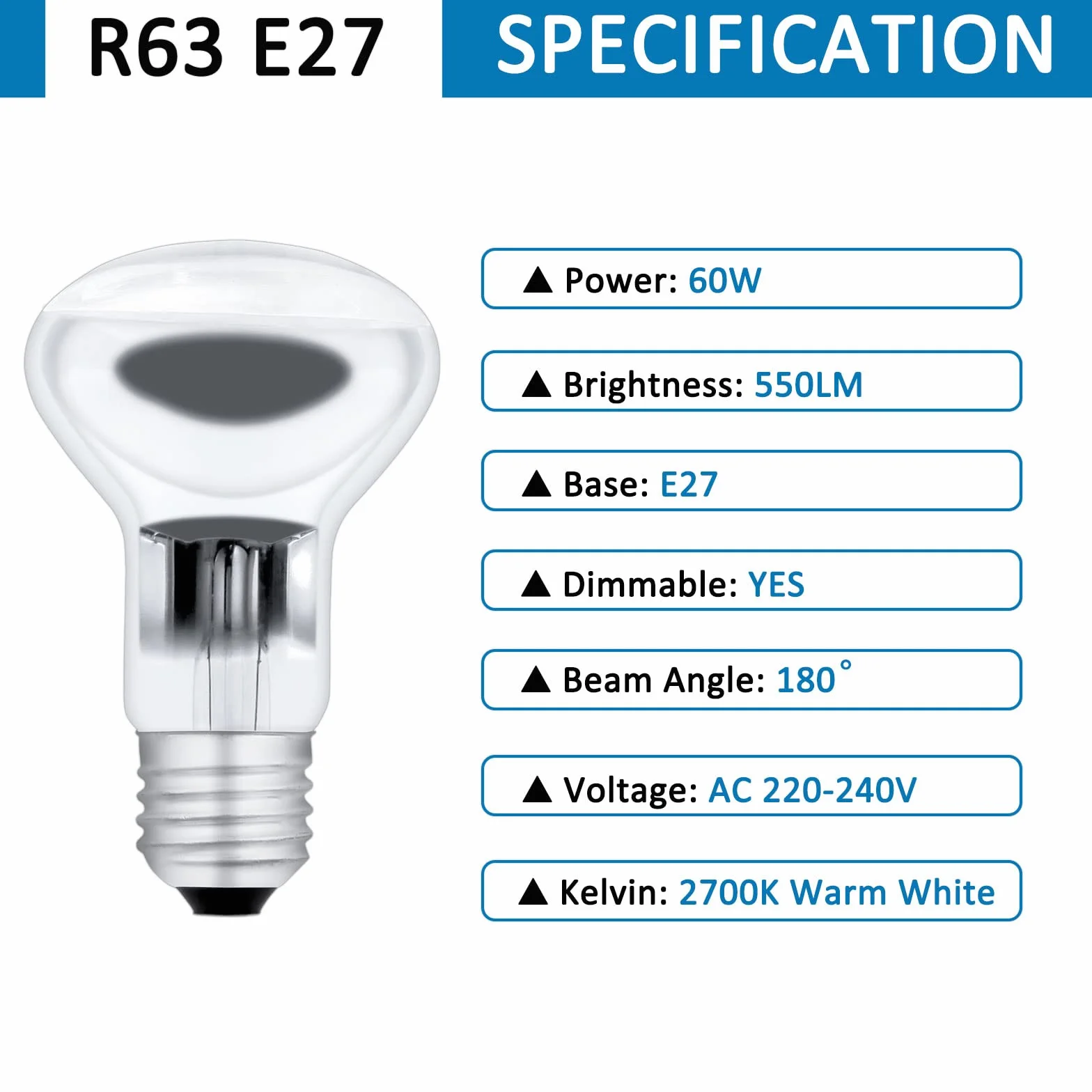 Ampoule Réflecteur E27 R63 AC220-240V 550 lm Blanc chaud 2700K Lot de 5