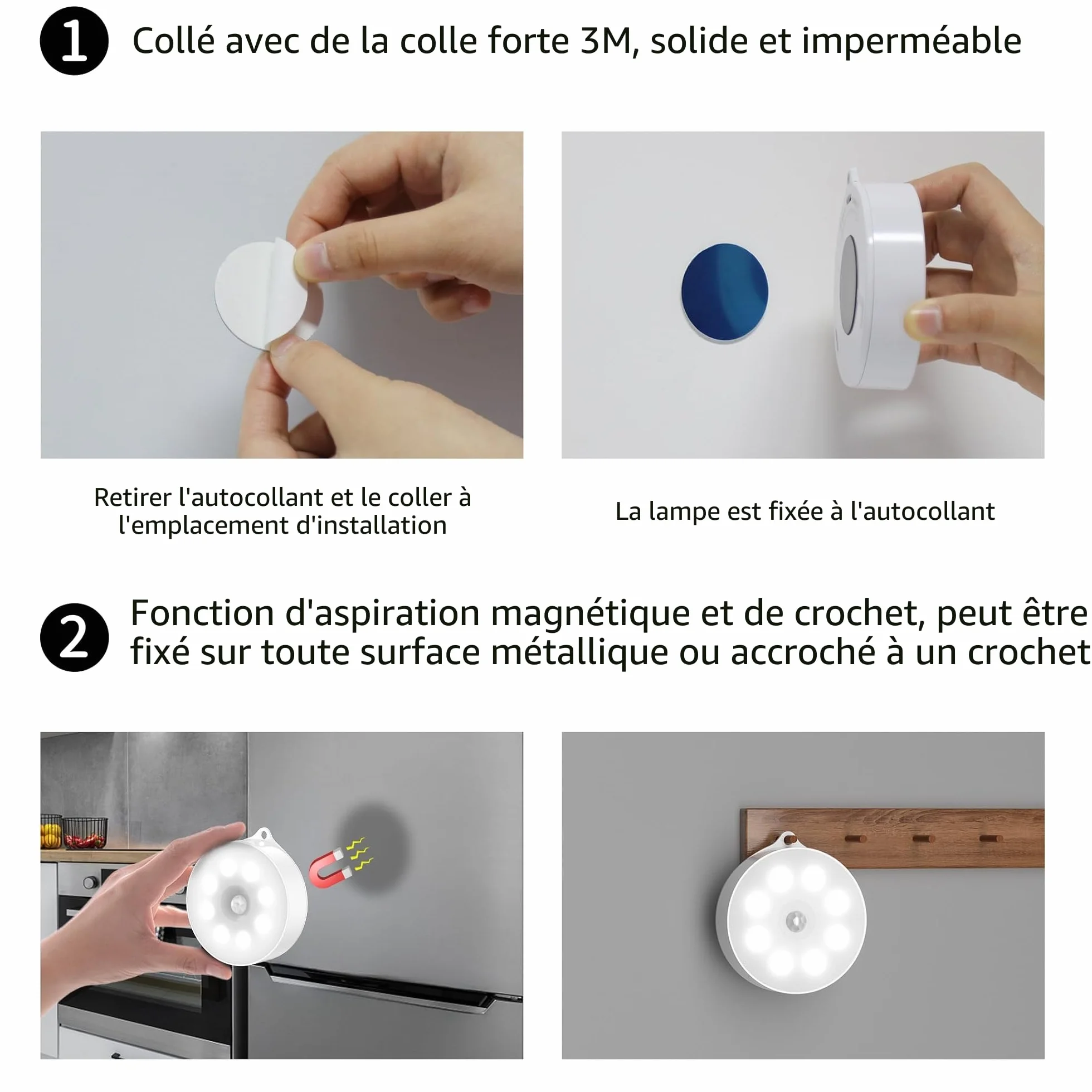 Lumiere detecteur de mouvement interieur lampe LED sans fil 3xAAA pour armoire escaliers placard cuisine 6 pieces blanc froid