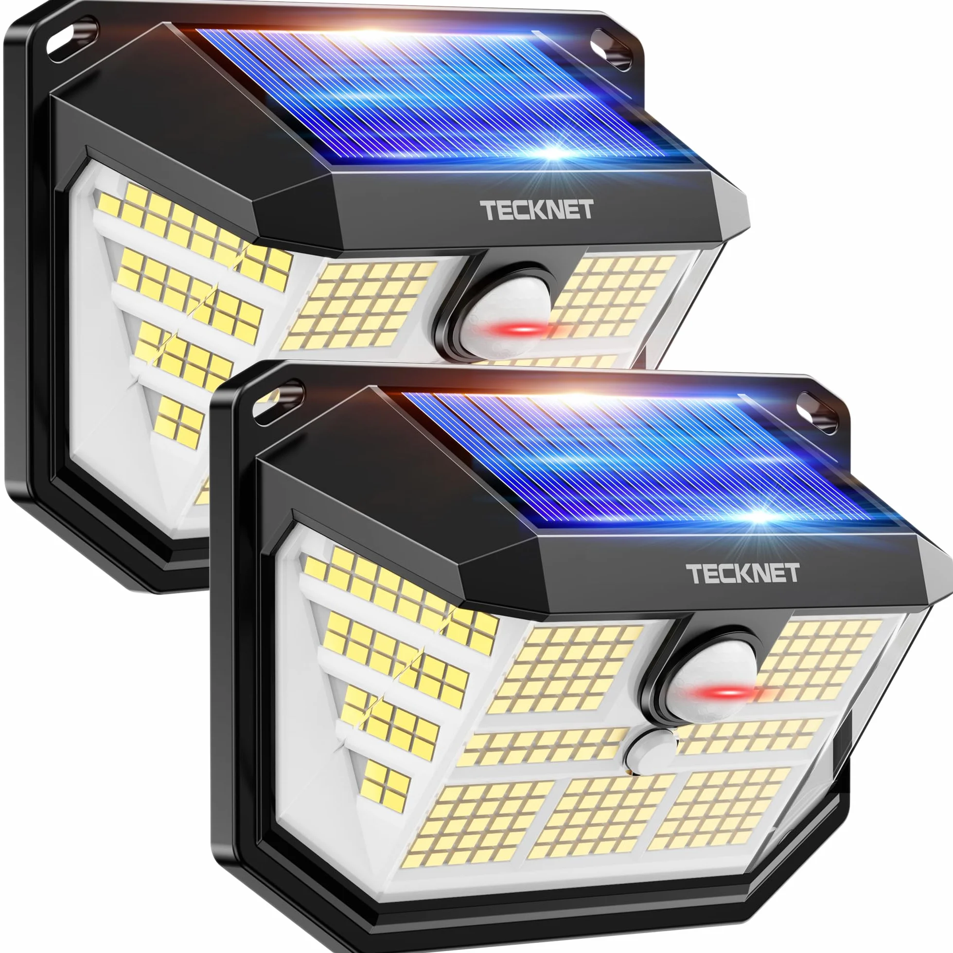 TECKNET Lampe Solaire Extérieur 231 LEDs Projecteur 300° IP65 3 Modes Détecteur de Mouvement Pack de 2