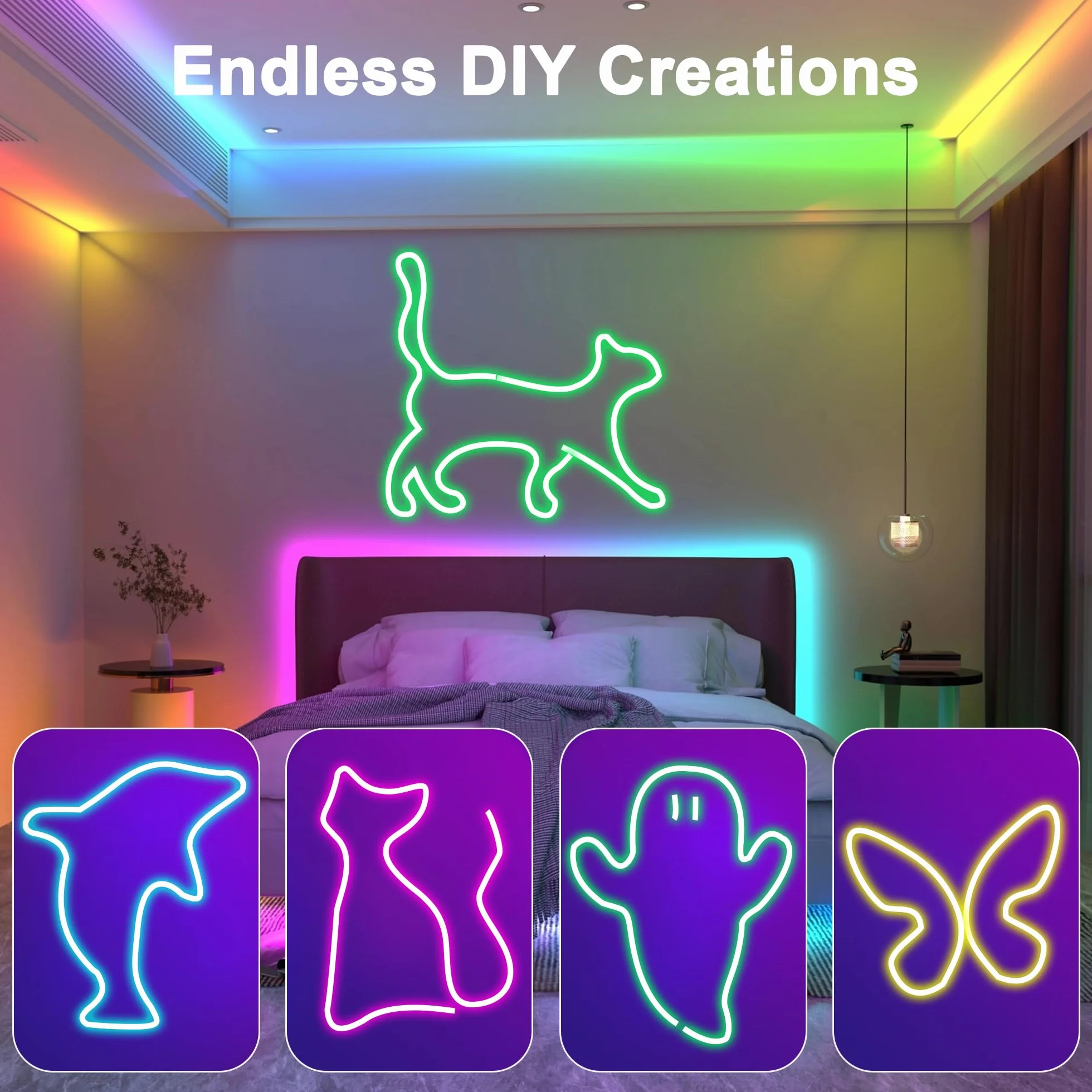 Macchiatto Ruban LED Néon 5M, Bande LED avec APP/Télécommande, Synchronisation Musicale, Imperméable, pour Intérieur et Extérieur