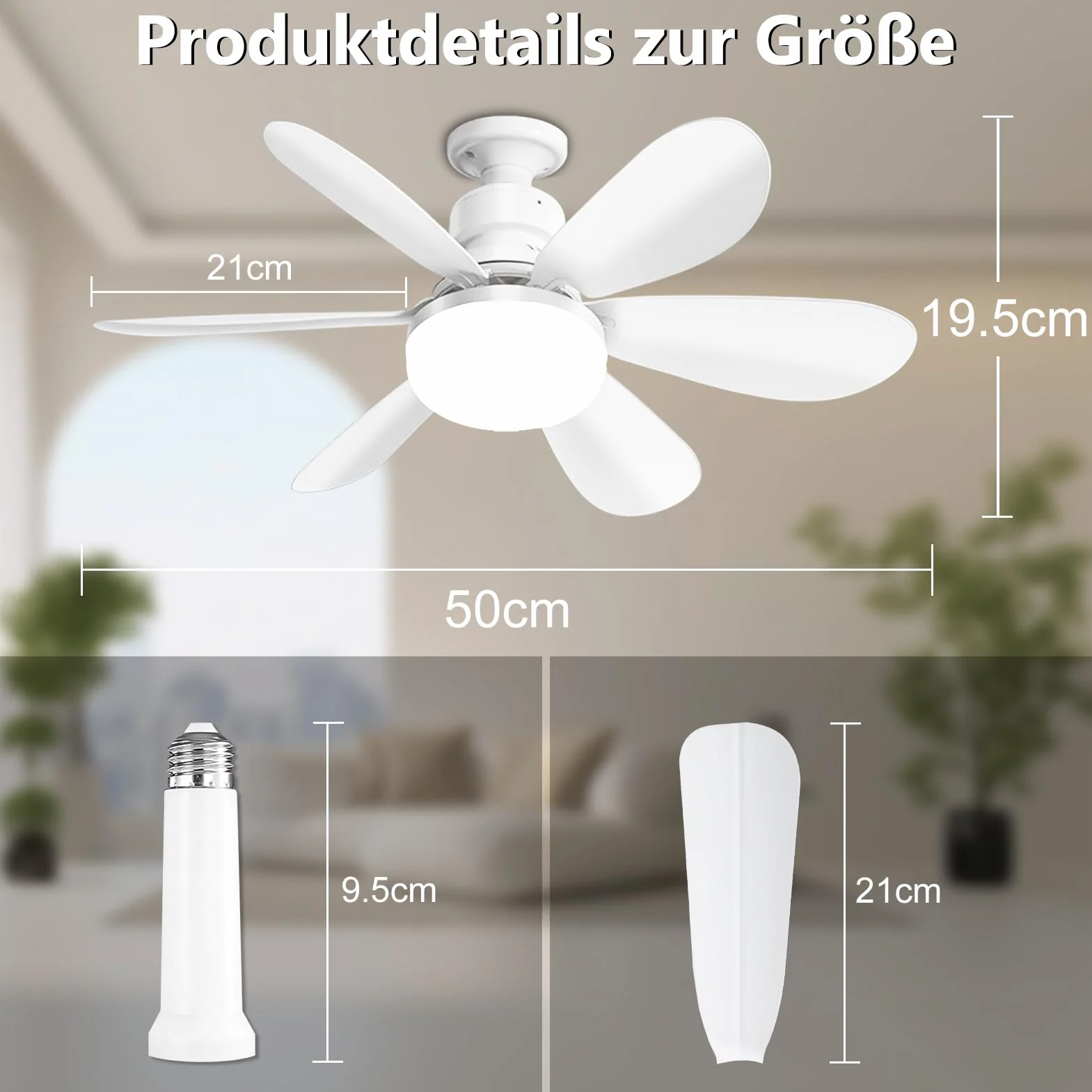 Ventilateur de Plafond avec Lumière et Télécommande 50cm LED E27 Dimmable Minuterie 3 Températures 3000K-6500K 3 Vitesses