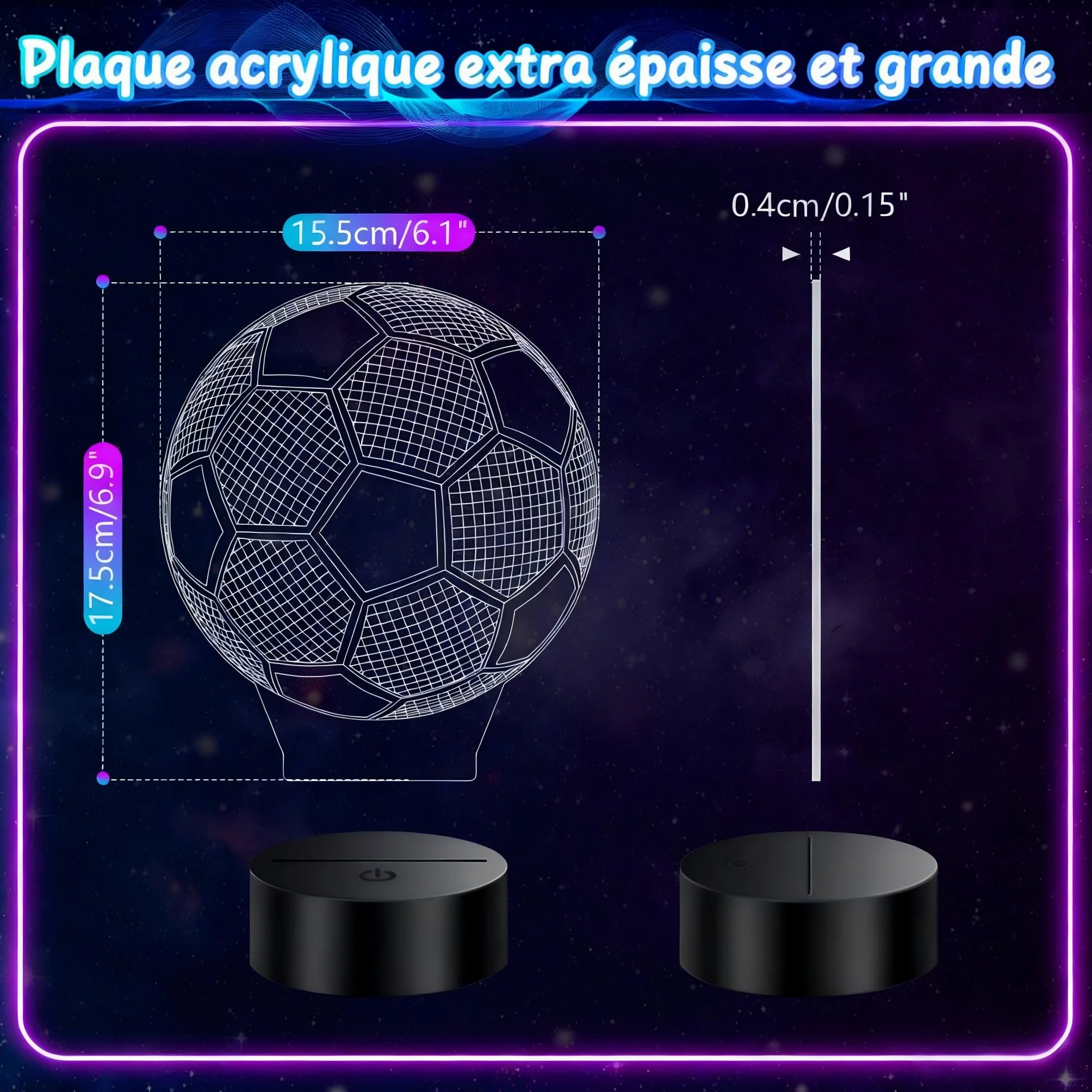 Veilleuse 3D Illusion Football pour Enfants, Lampe Foot Décoration Chambre Garçon 16 Couleurs