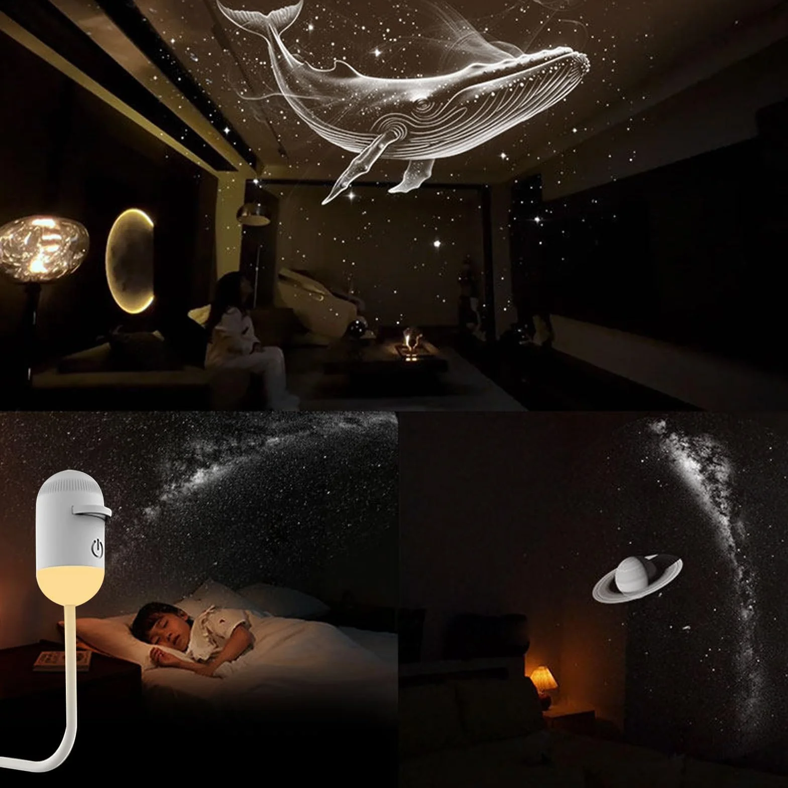 Projecteur Ciel Étoilé 2 en 1, Veilleuse USB Galaxie LED 360° pour Décoration de Plafond