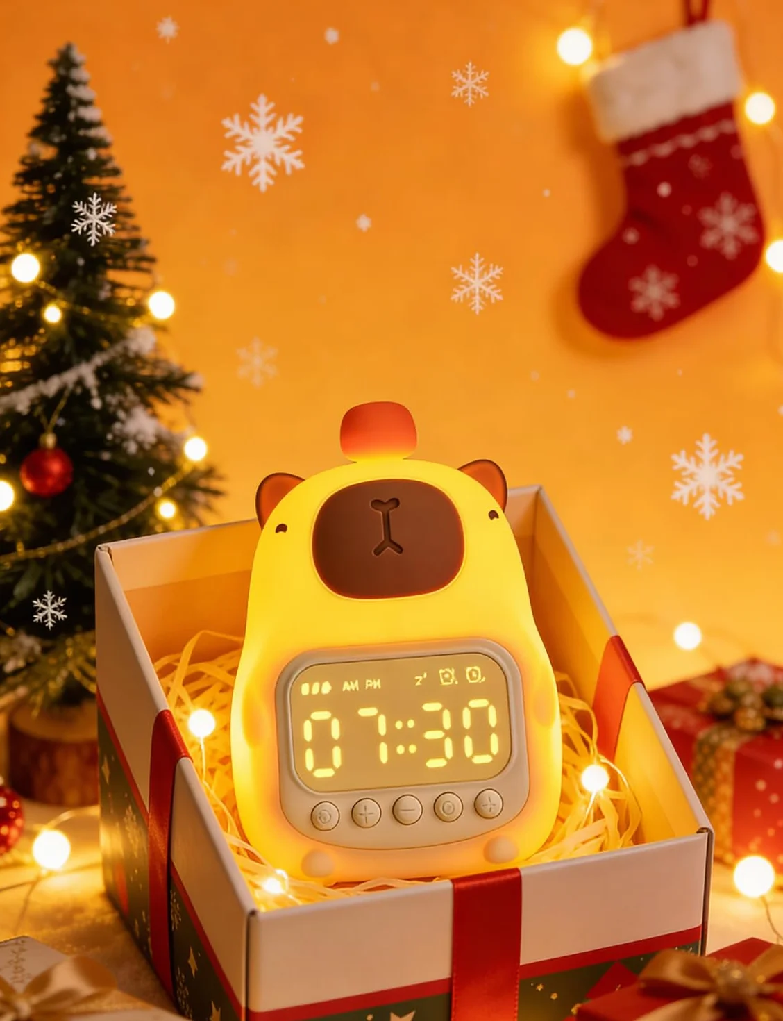 YISSVIC Réveil Enfants Capybara Veilleuse Silicone 2 Alarmes Fonction Répétition Affichage 12/24h Horloge Chevet