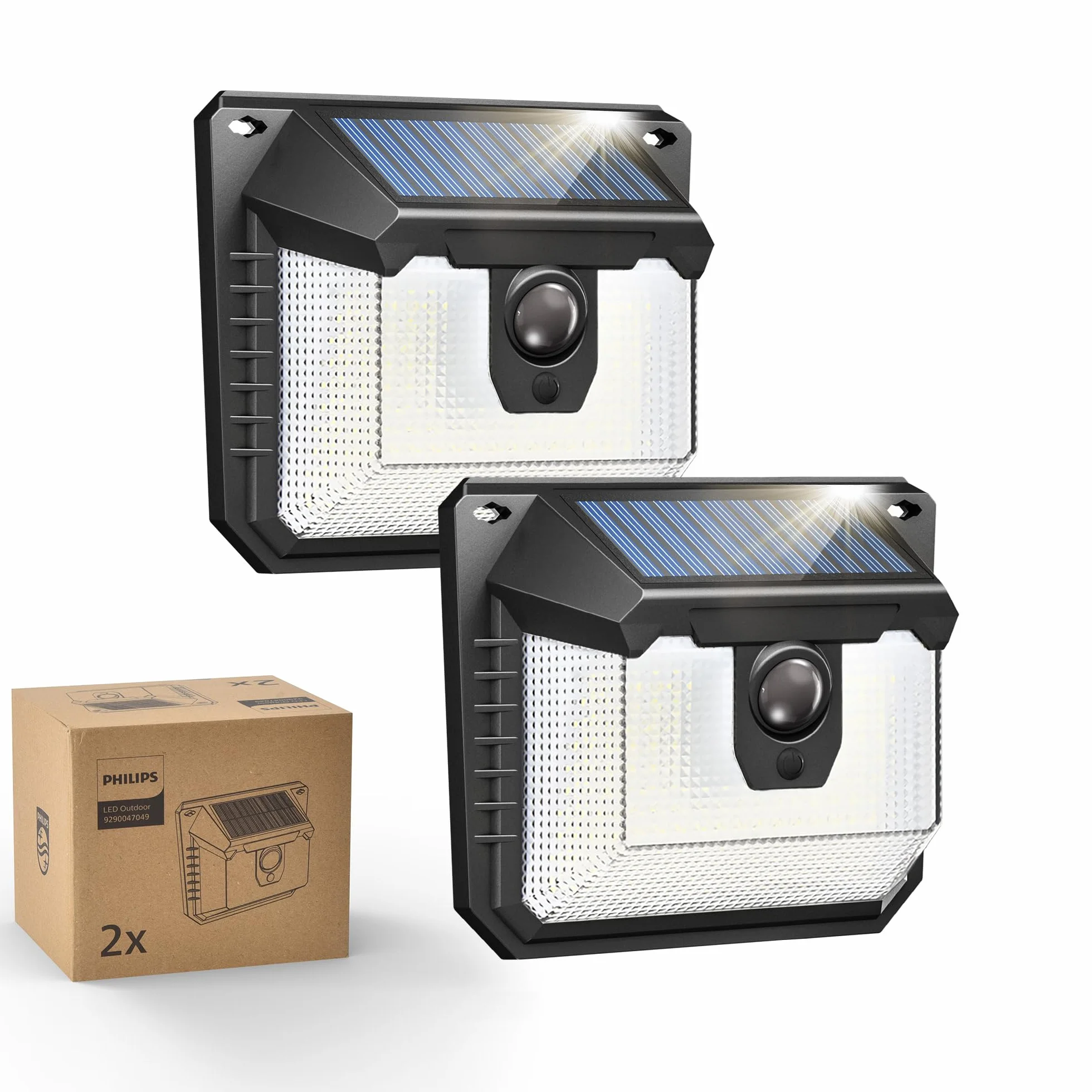 Philips Lampe Solaire Extérieur Détecteur 120 LEDs Sécurité 3 Modes Étanche Jardin Clôture Garage Lot de 2
