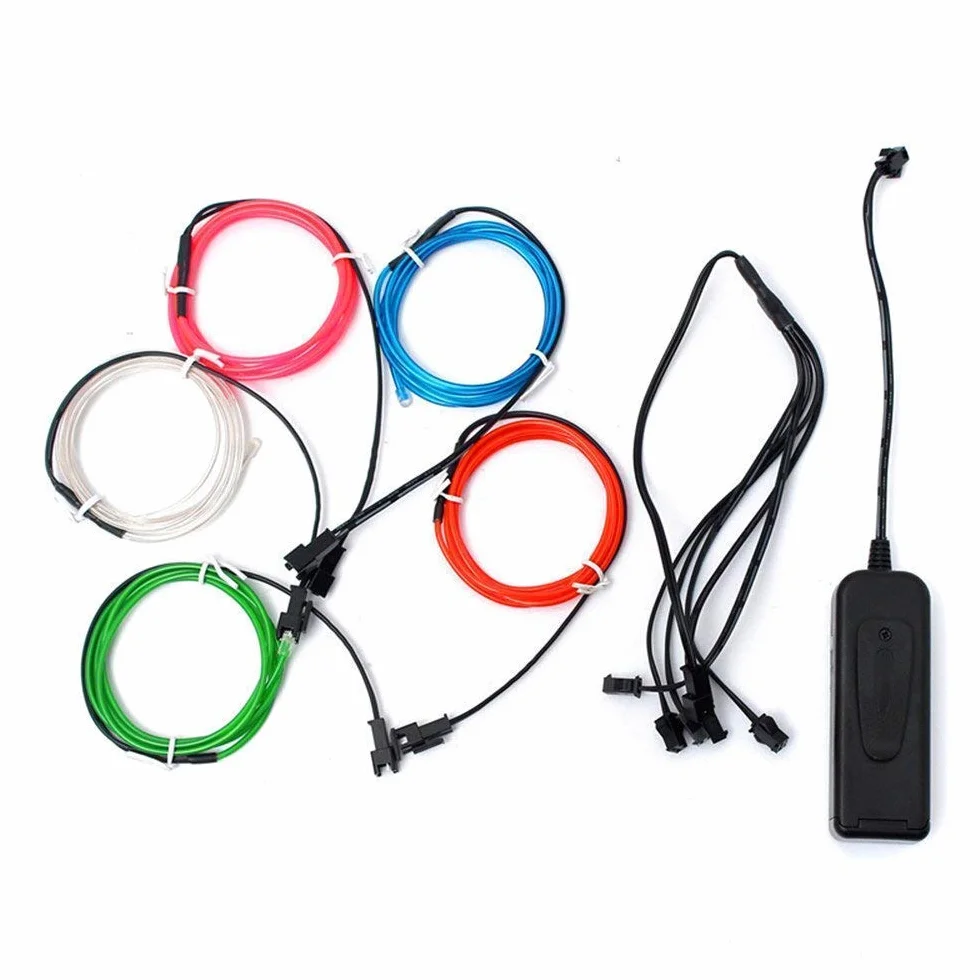 Guirlande Lumineuse EL Wire 5x1M 3 Modes Fixe Clignotant Stroboscope Tube Fluorescent Décoratif