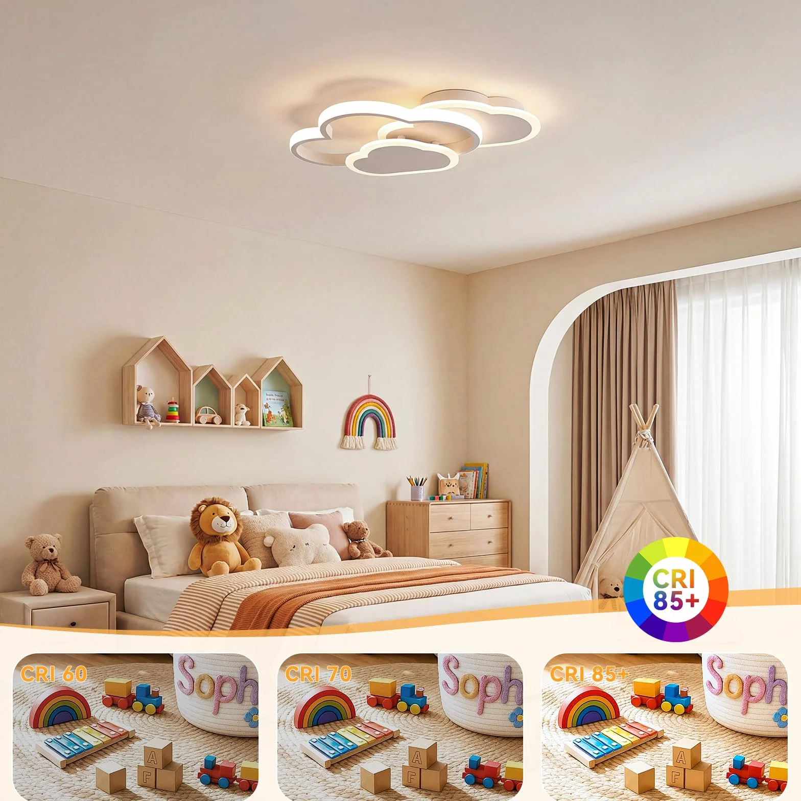 Plafonnier LED Enfant 21W 3000K/4500K/6500K 2100lm CRI≥80 Lampe Plafond avec Fonction Mémoire Blanc