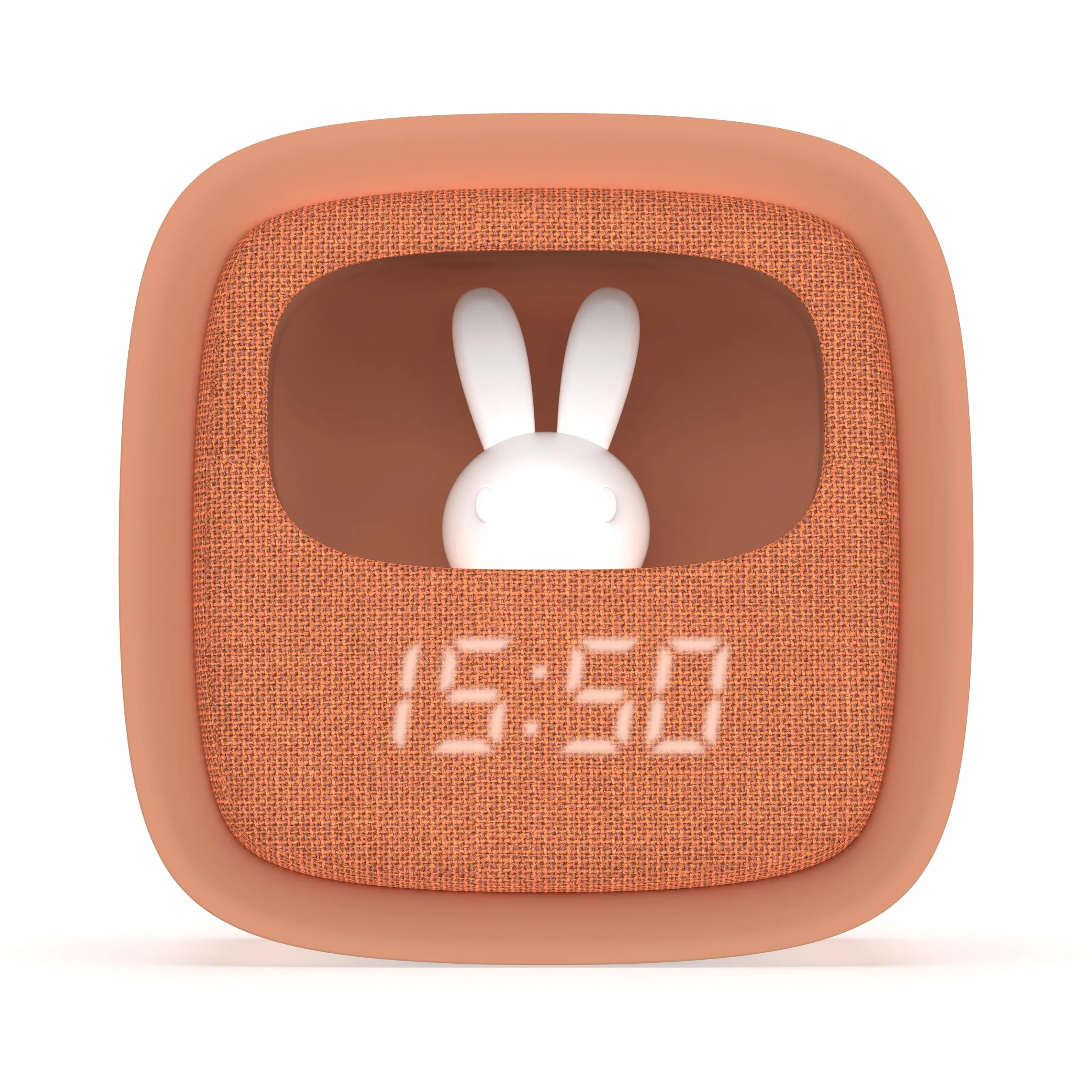 Billy Clock Réveil Veilleuse Enfant Lapin Tissu Plastique Soft-Touch Programmation Date Heure 3 Alarmes Marron