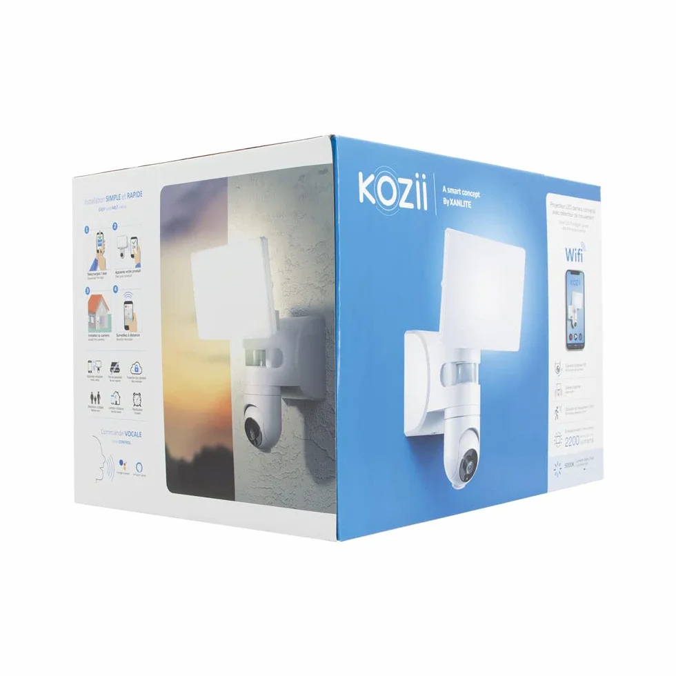 KOZII Projecteur Mural avec Caméra Intégrée 2200 Lumens Blanc Froid Détecteur de Mouvement Sécurité Extérieure