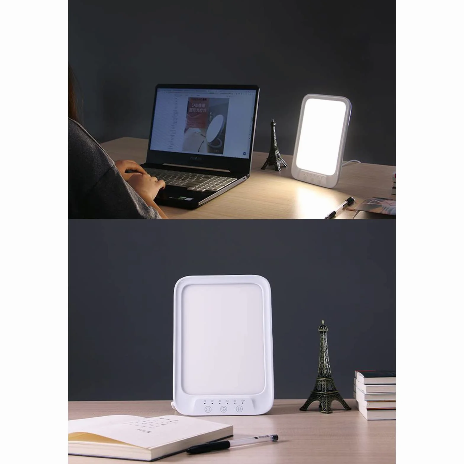 Lampe de Photothérapie LED 20000 Lux, Luminothérapie Froide et Chaude, 3 Couleurs, 5 Niveaux de Luminosité, Contrôle Tactile