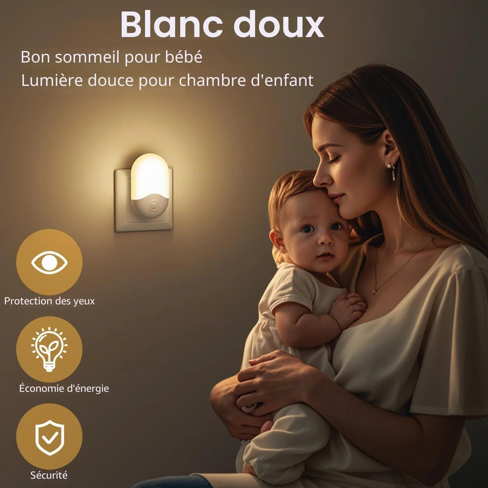 Veilleuse Enfant Capteur Crépuscule Lot de 2 AUTO ON/OFF Lampe Nuit Prise Blanc Chaud 0,5W 30LM