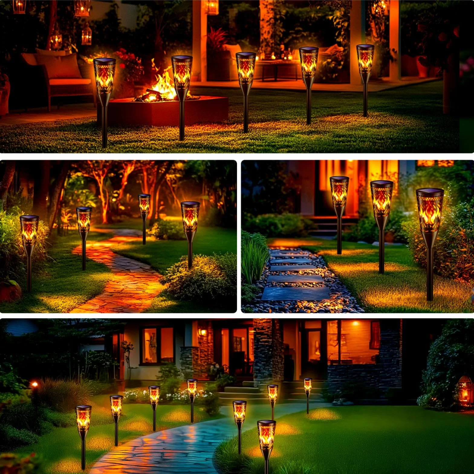 FIFlying Lampe Solaire Exterieur Jardin 6 Pack, Lumière Solaire avec Effet de Flamme Réaliste, Étanche IP65