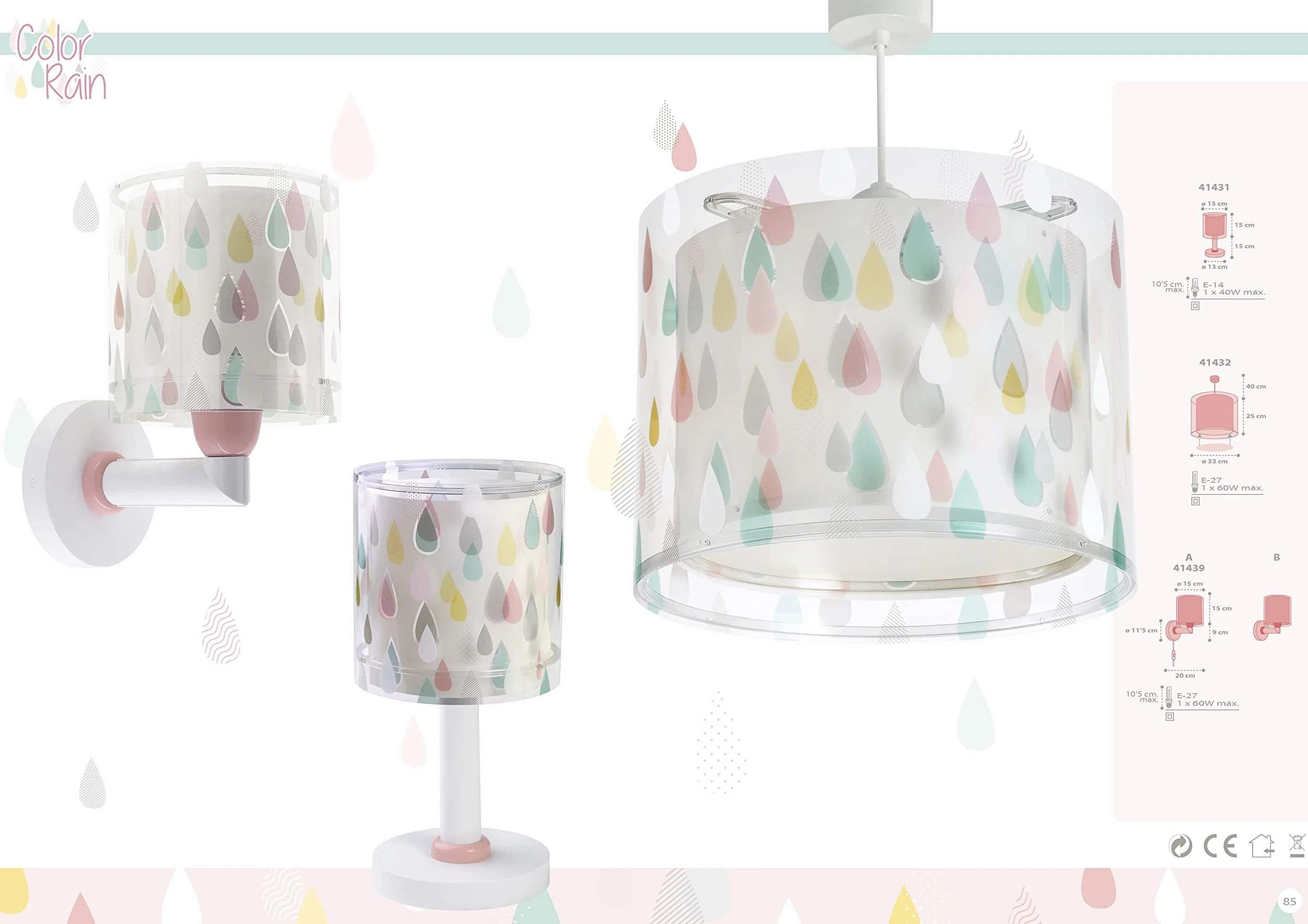 Dalber Applique Murale Enfant Color Rain Multicolore E27