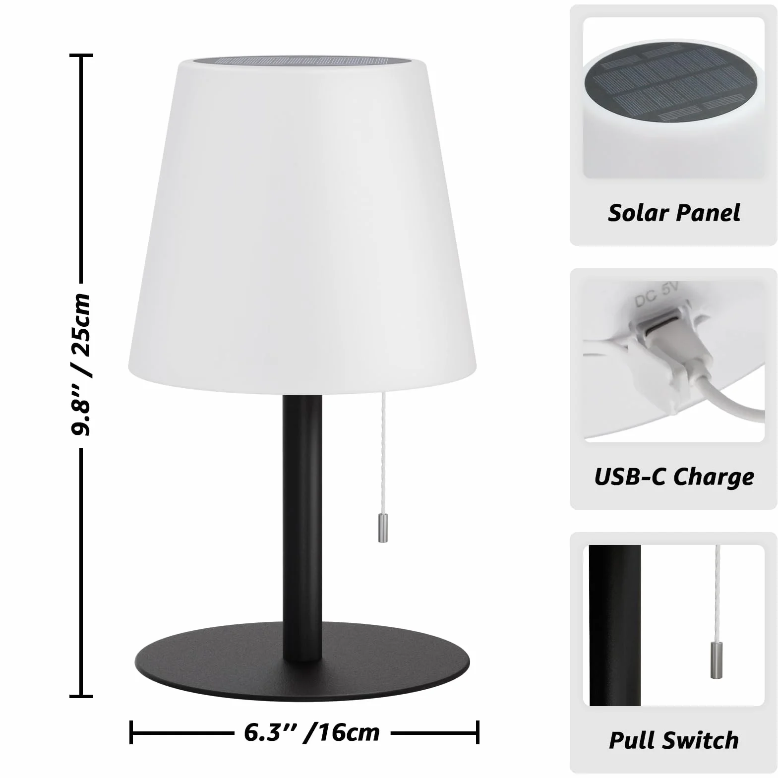 uuffoo Lampe de Table Solaire LED 2-en-1 Rechargeable 8 Couleurs IP44 Noir